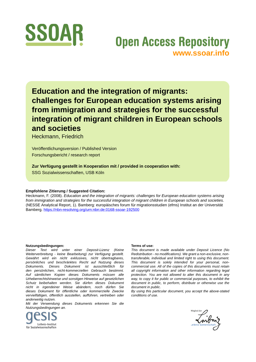 Education and the Integration of Migrants: Challenges