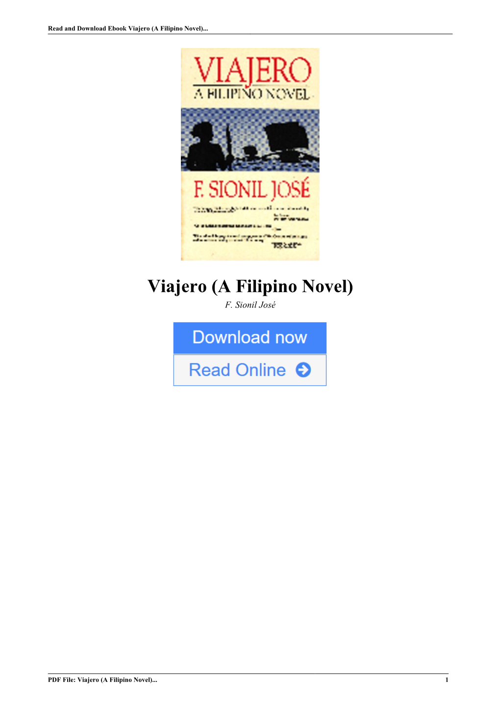 Viajero (A Filipino Novel) by F. Sionil José