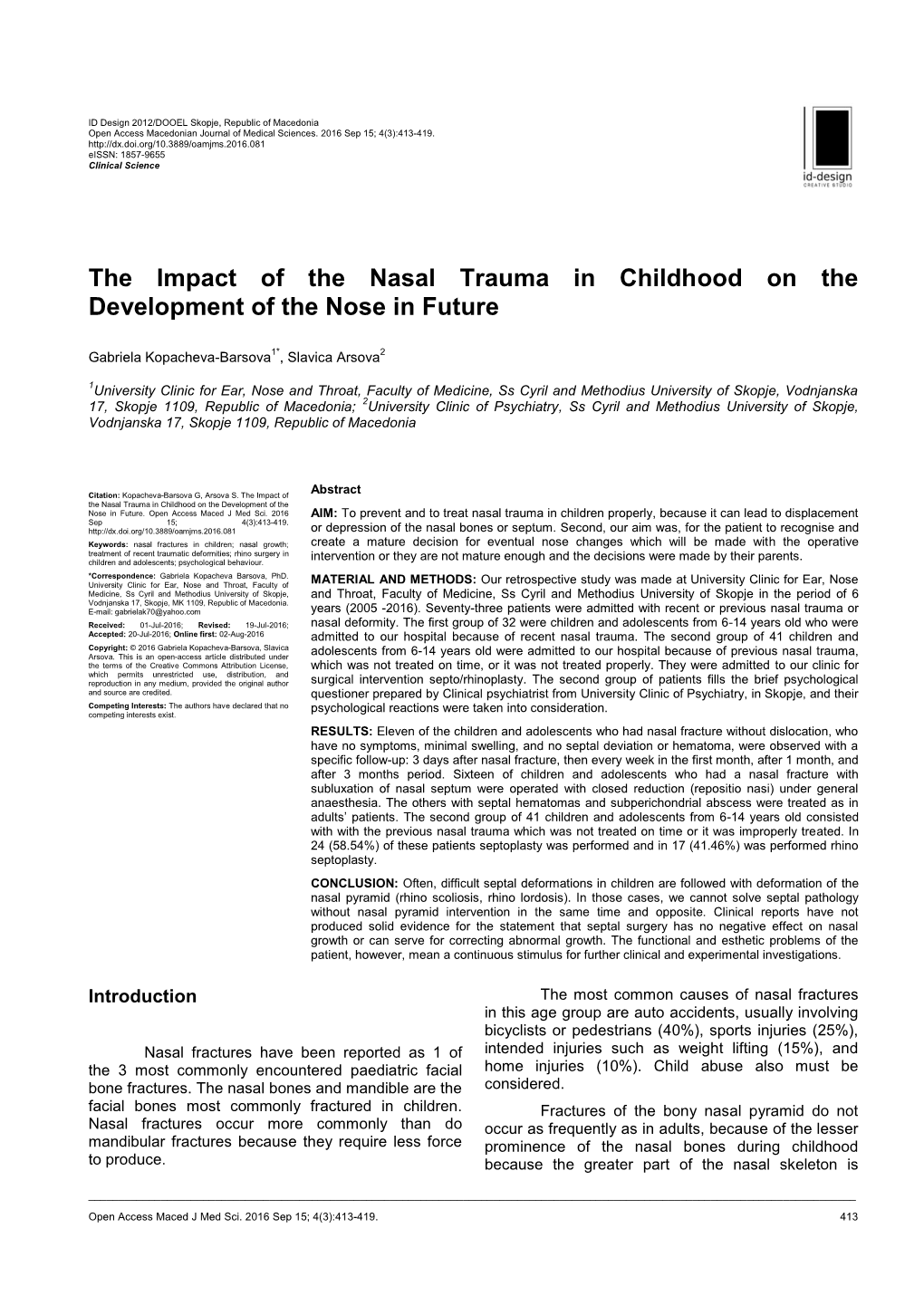 The Impact of the Nasal Trauma in Childhood on the Development of the Nose in Future