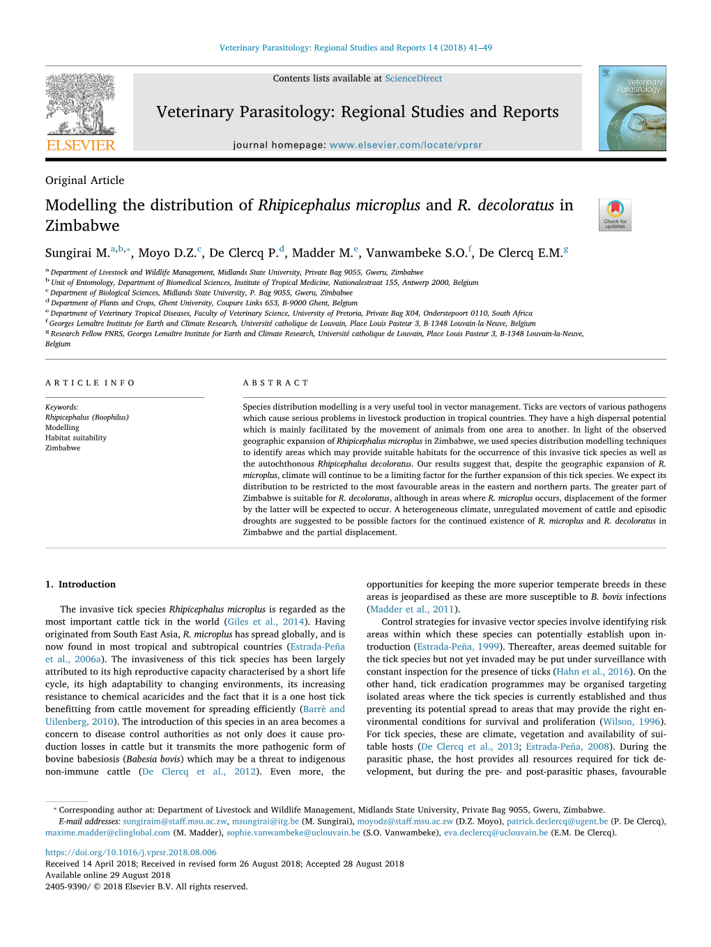 Modelling the Distribution of Rhipicephalus Microplus and R