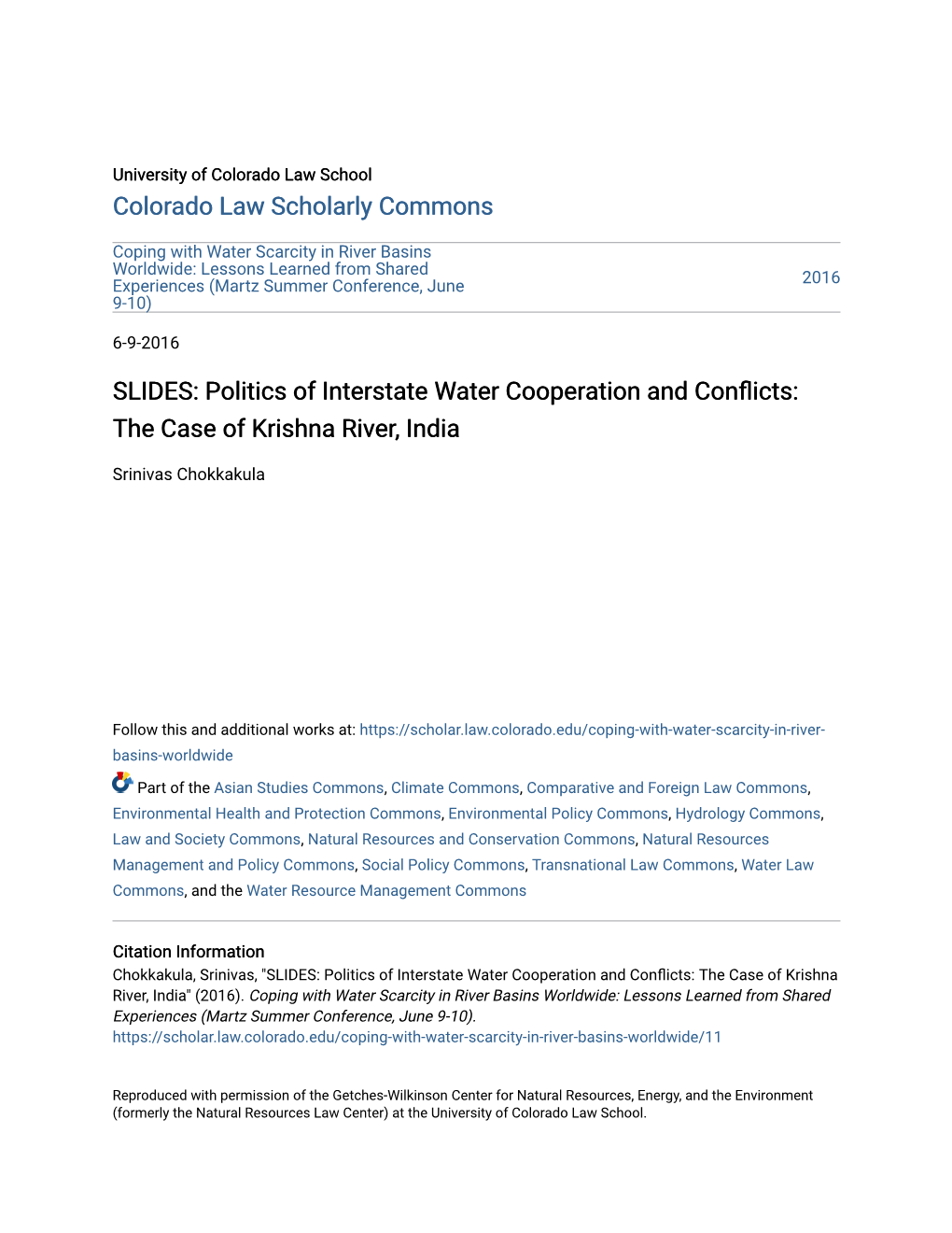 SLIDES: Politics of Interstate Water Cooperation and Conflicts: the Case of Krishna River, India