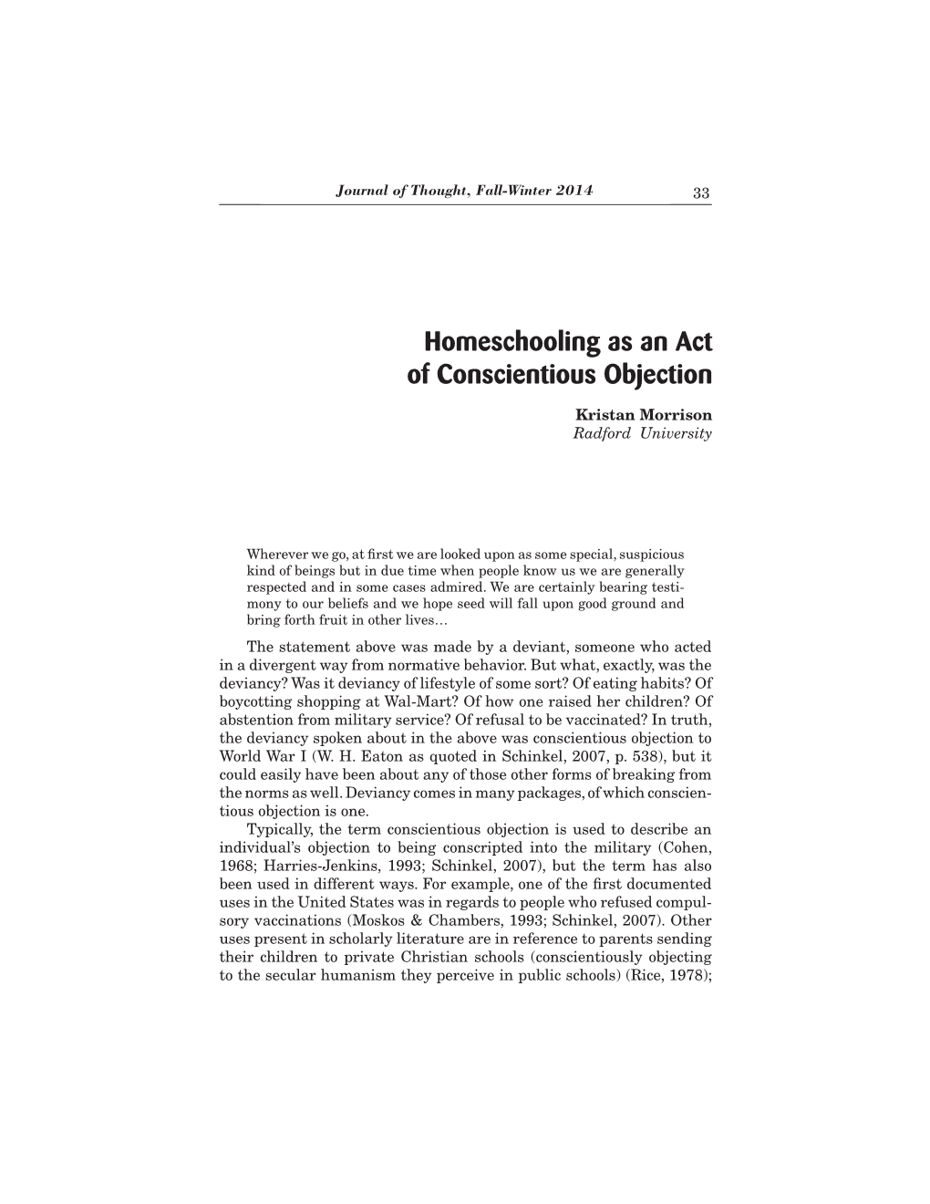 Homeschooling As an Act of Conscientious Objection