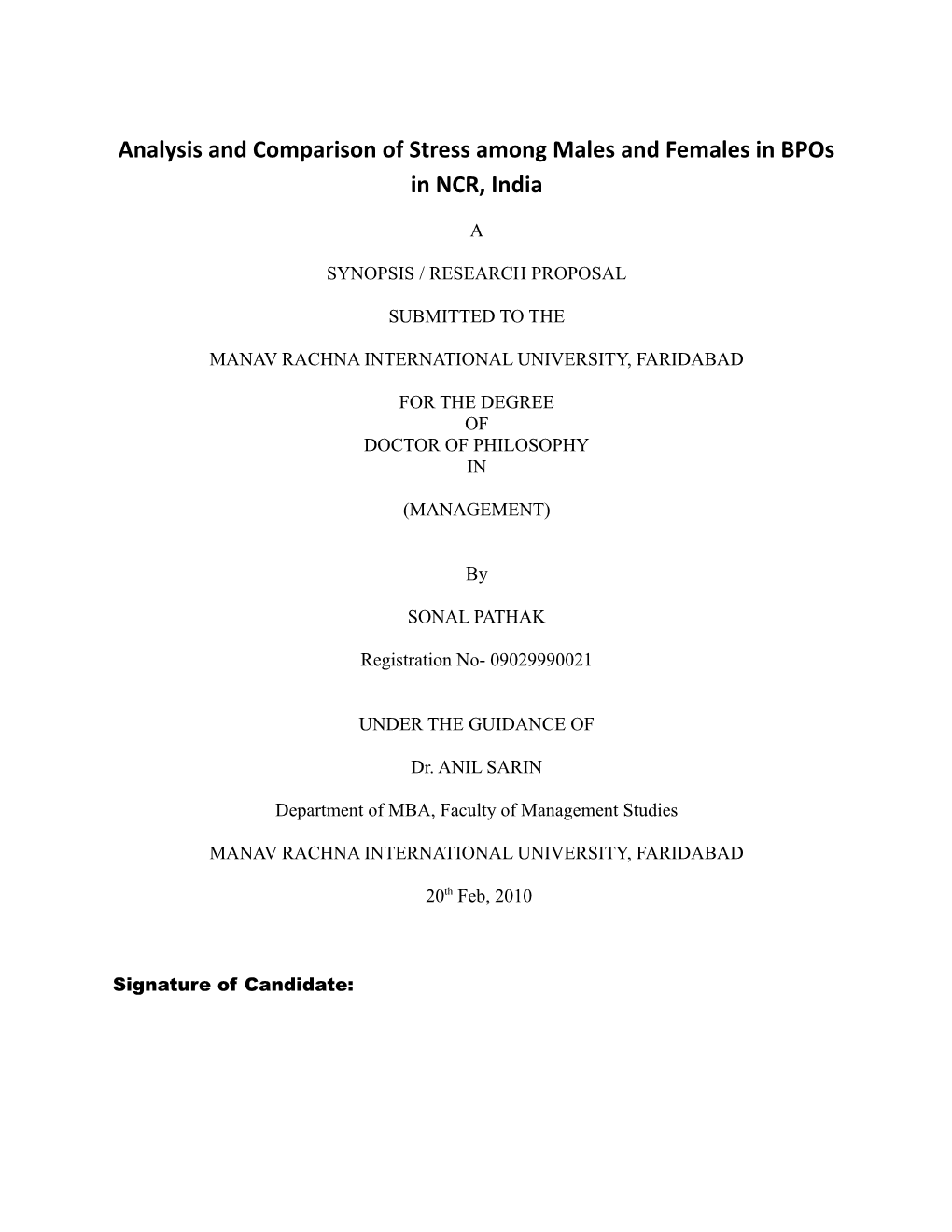 A Comparative Study of Gender Differences in Stress Management in the BPO Industry in India