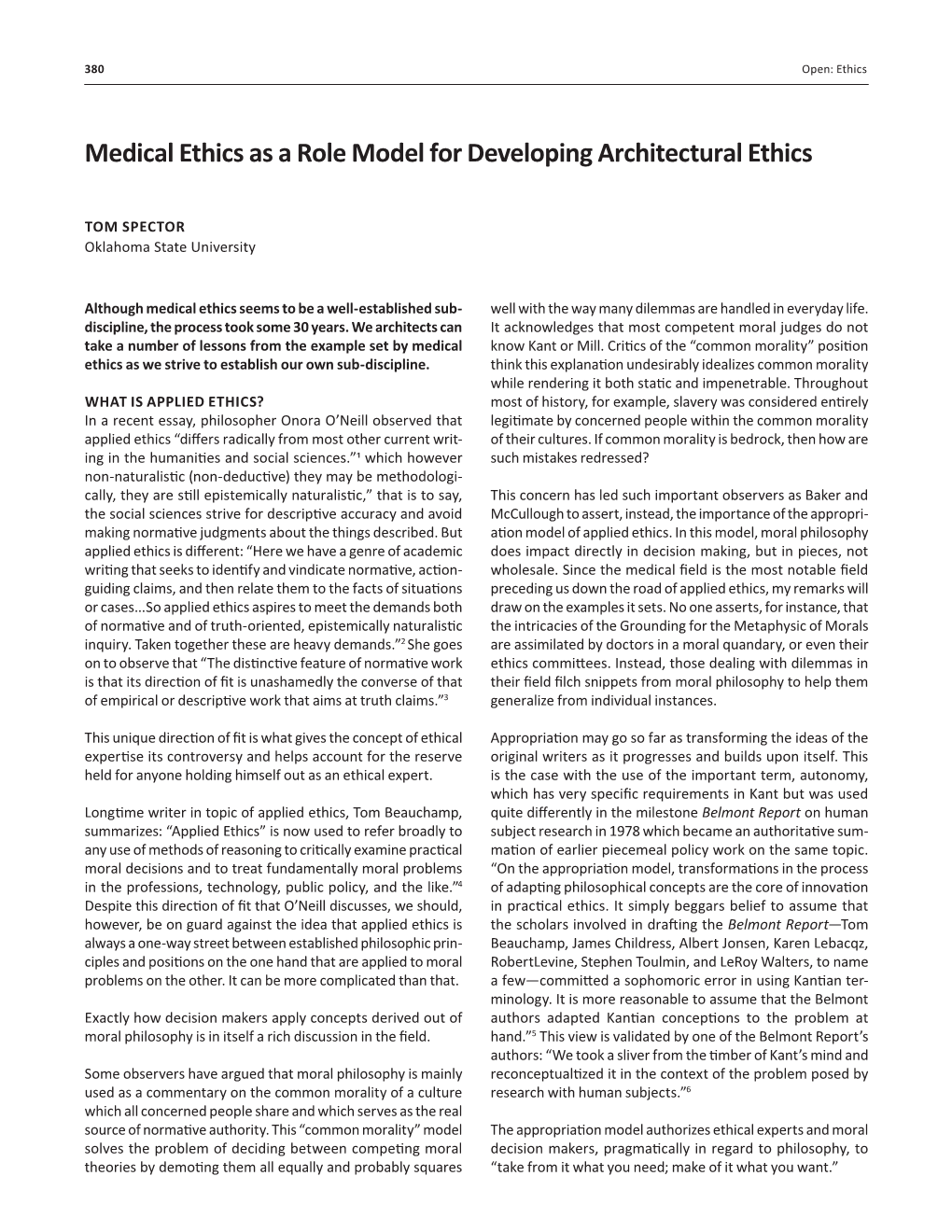 Medical Ethics As a Role Model for Developing Architectural Ethics