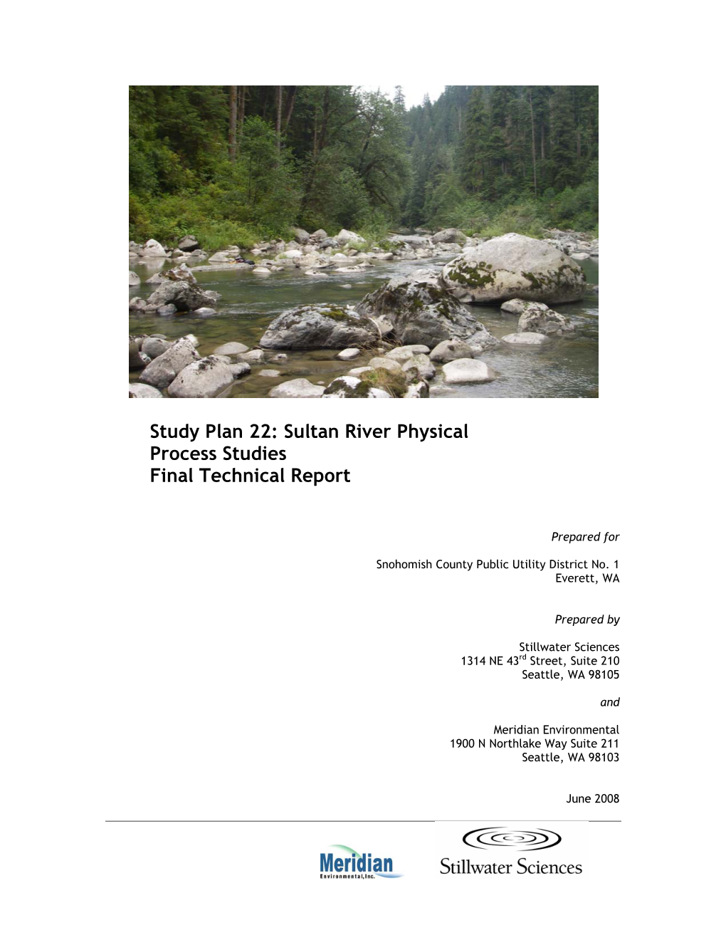 Sultan River Physical Process Studies Final Technical Report