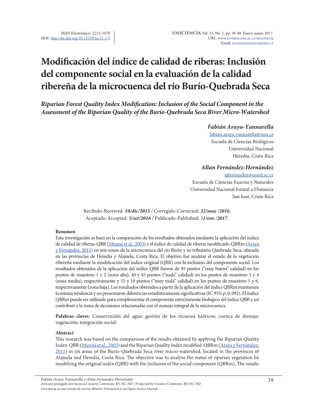 Modificación Del Índice De Calidad De Riberas: Inclusión Del Componente Social En La Evaluación De La Calidad Ribereña De La Microcuenca Del Río Burío-Quebrada Seca