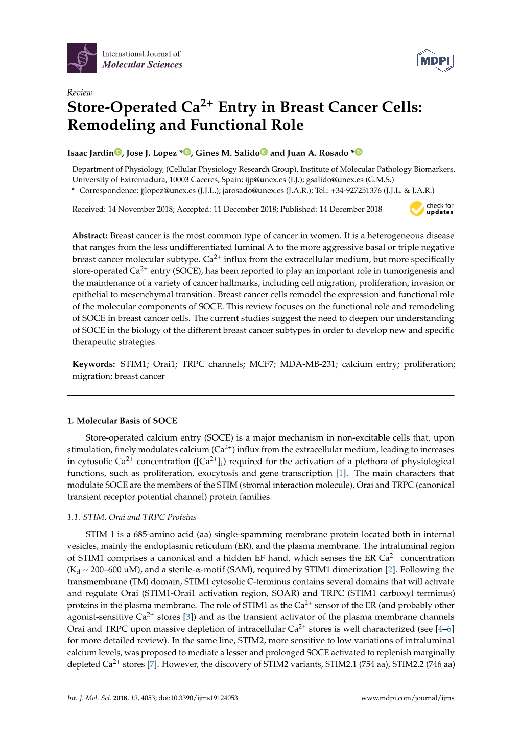 Store-Operated Ca2+ Entry in Breast Cancer Cells: Remodeling and Functional Role