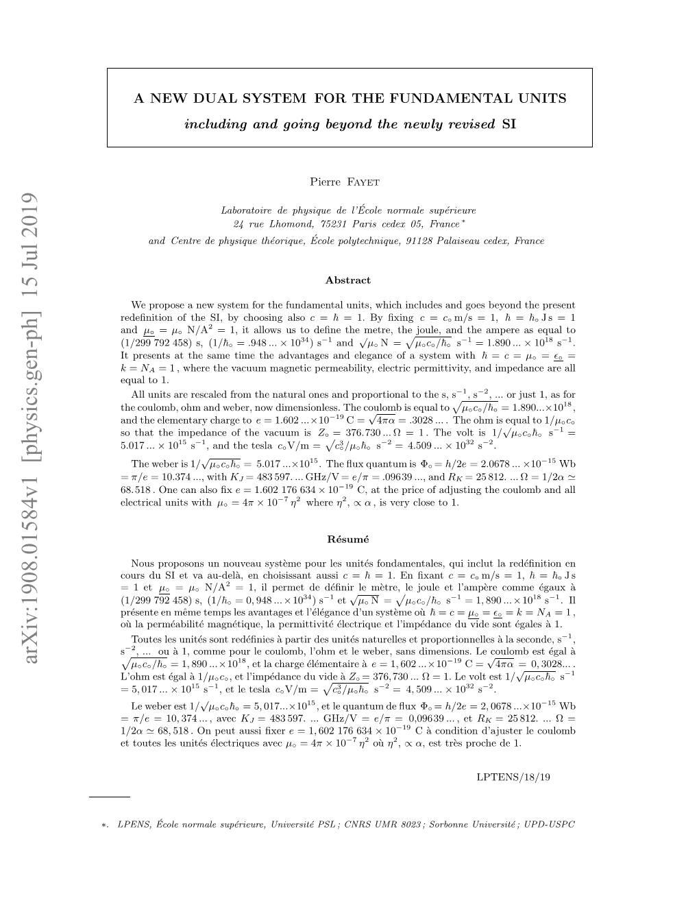 Arxiv:1908.01584V1 [Physics.Gen-Ph] 15 Jul 2019 ∗