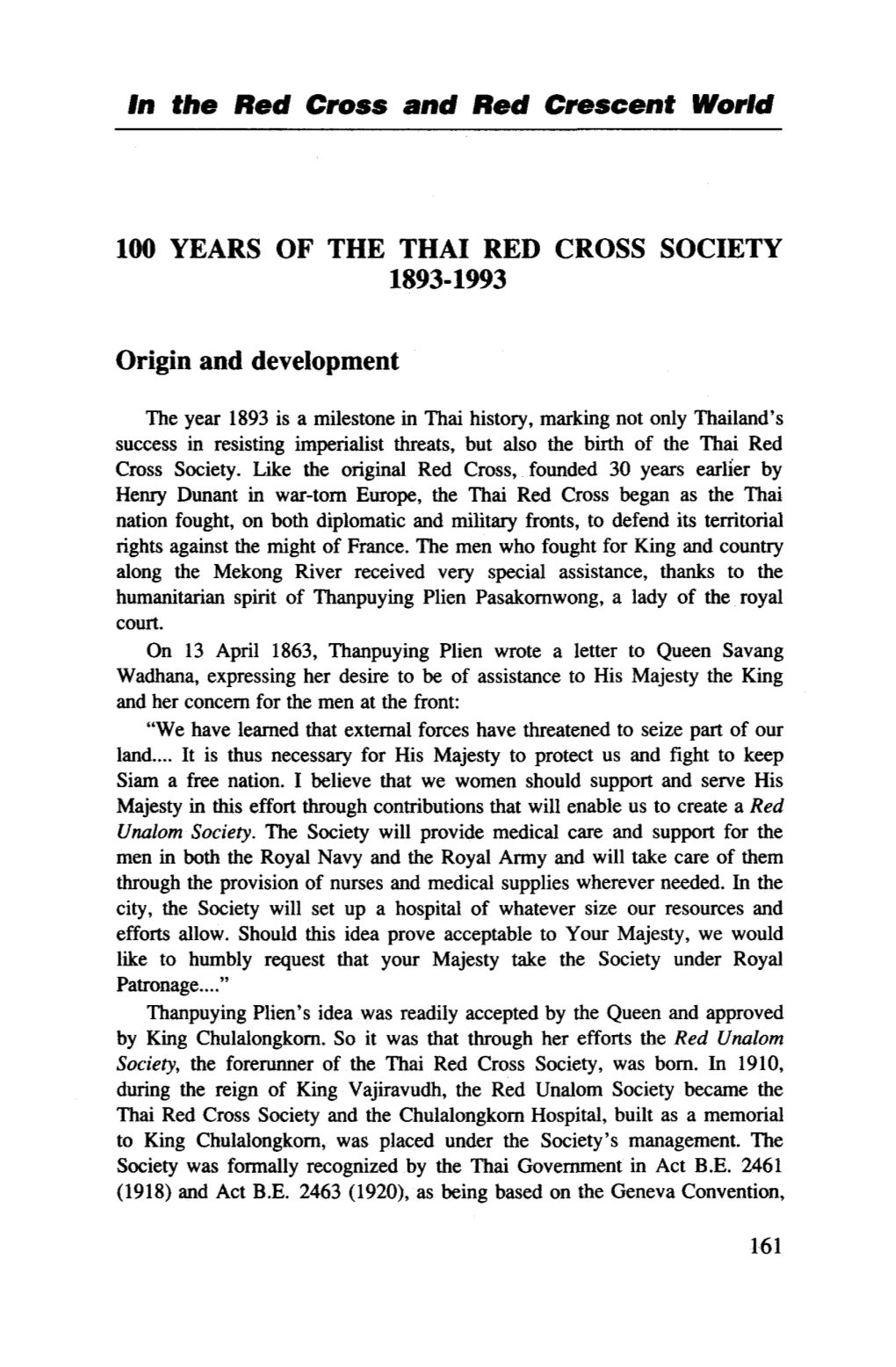 100 Years of the Thai Red Cross Society 1893–1993
