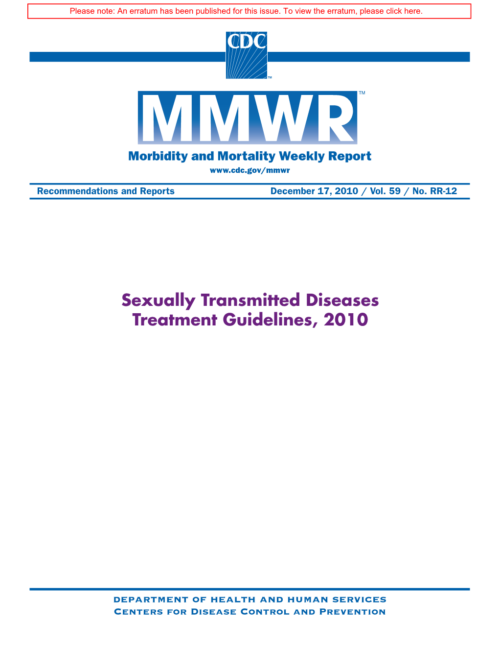 Sexually Transmitted Diseases Treatment Guidelines, 2010