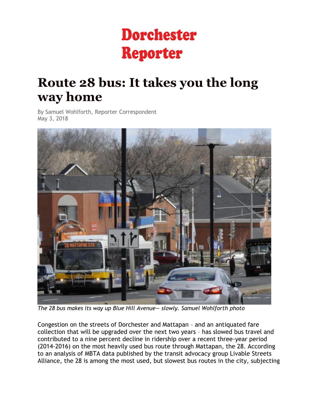 Route 28 Bus: It Takes You the Long Way Home by Samuel Wohlforth, Reporter Correspondent May 3, 2018