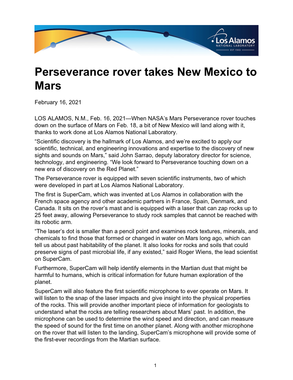 Perseverance Rover Takes New Mexico to Mars