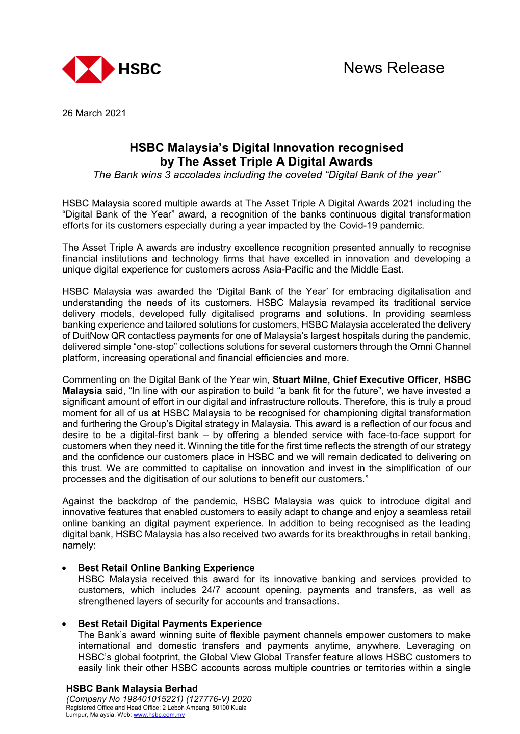 HSBC Malaysia's Digital Innovation Recognised by the Asset Triple A
