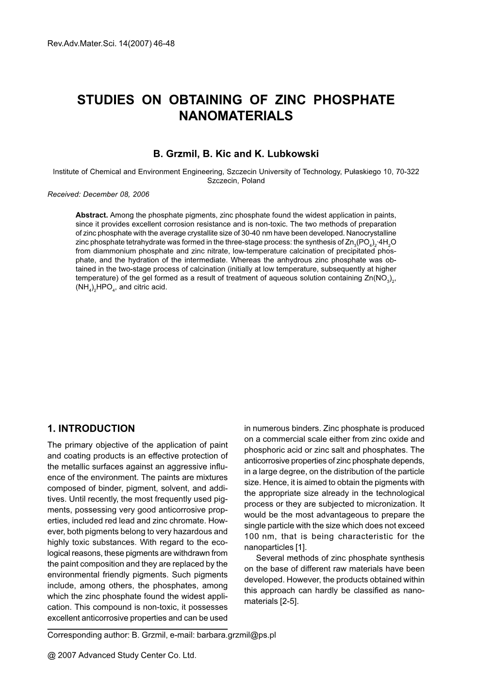 Studies on Obtaining of Zinc Phosphate Nanomaterials