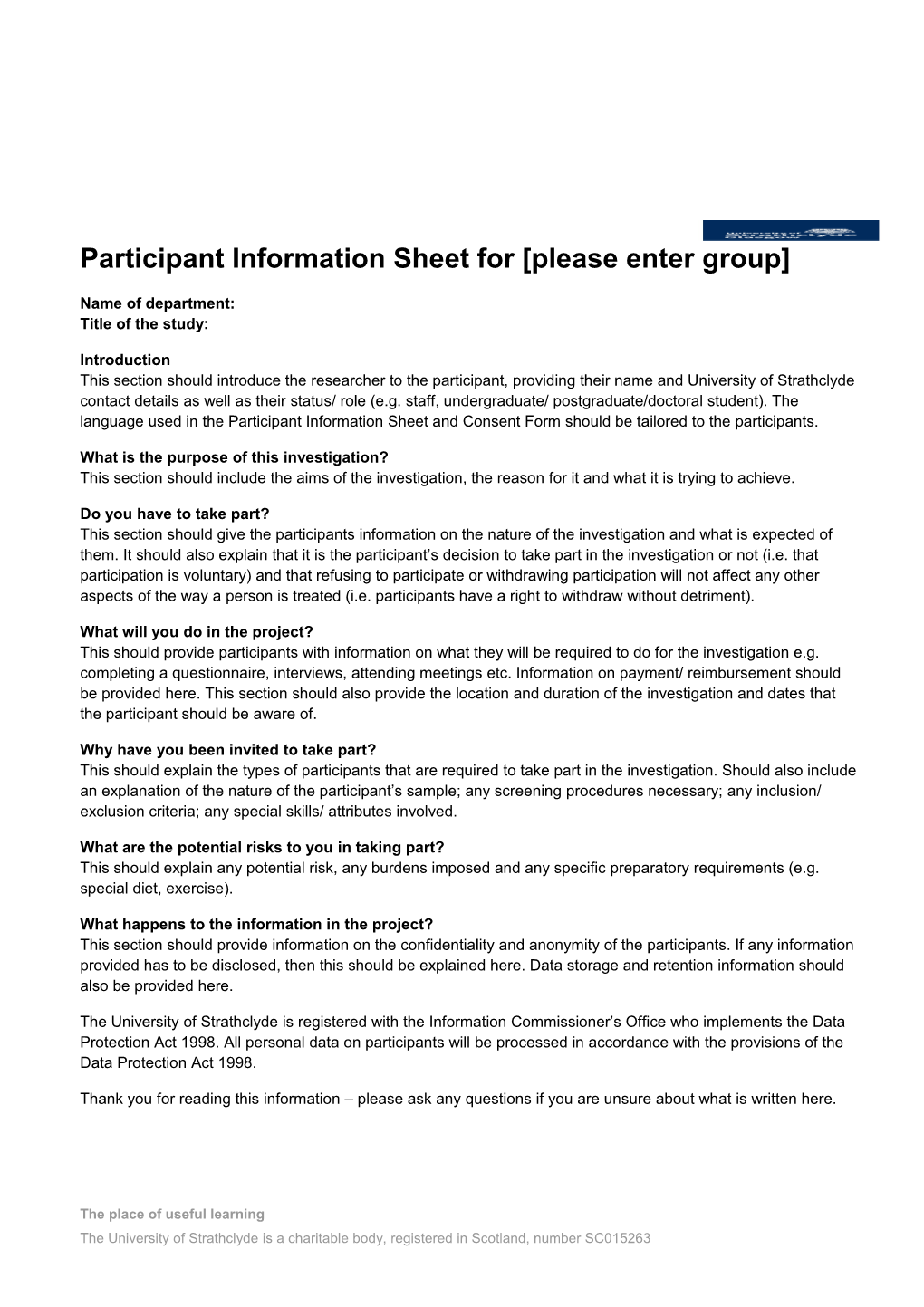 Participant Information Sheet for Please Enter Group