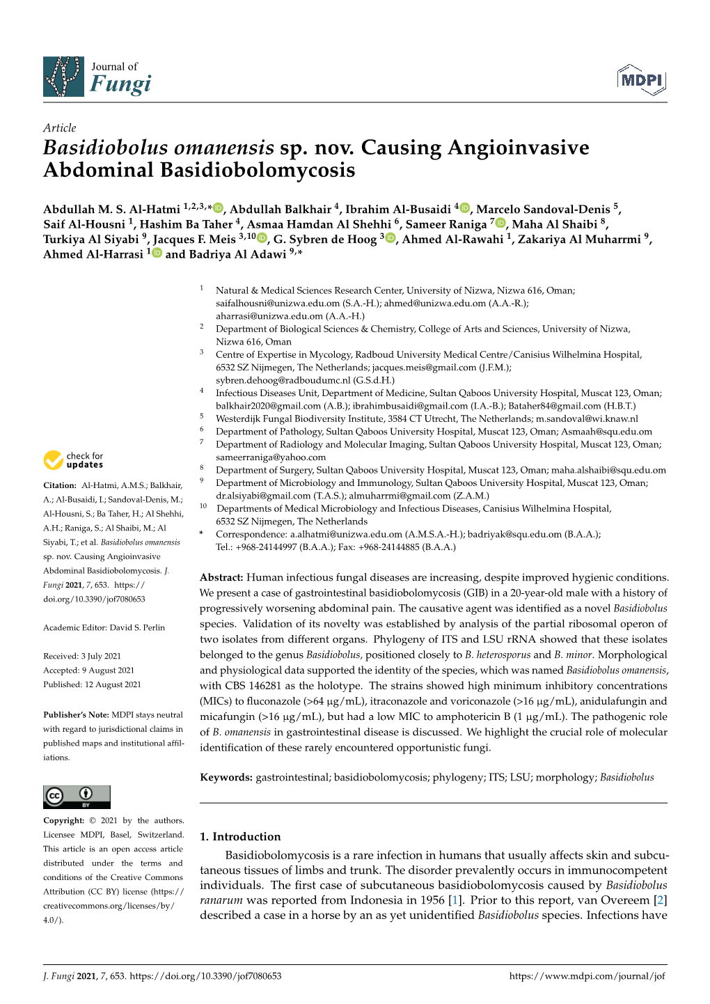 Basidiobolus Omanensis Sp. Nov. Causing Angioinvasive Abdominal Basidiobolomycosis