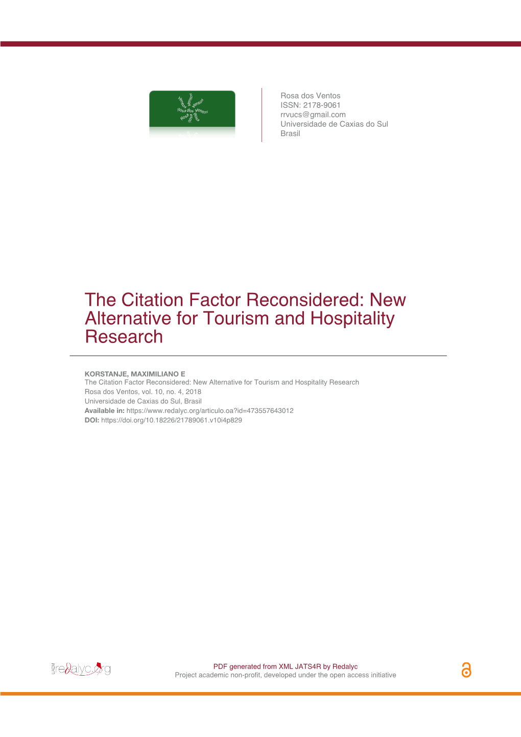 The Citation Factor Reconsidered: New Alternative for Tourism and Hospitality Research