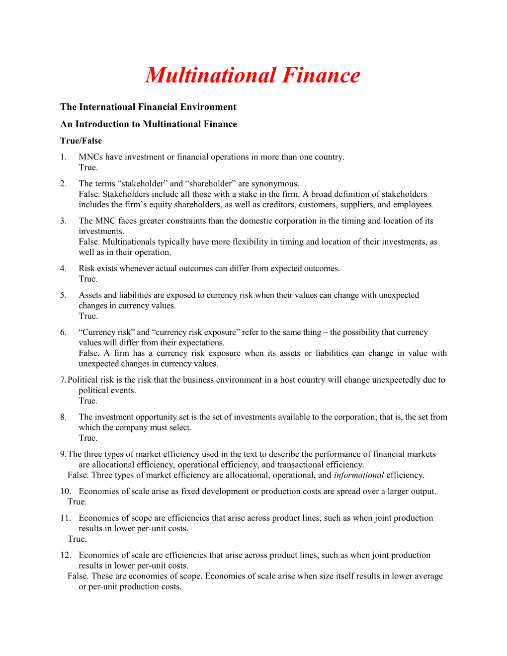 The International Financial Environment