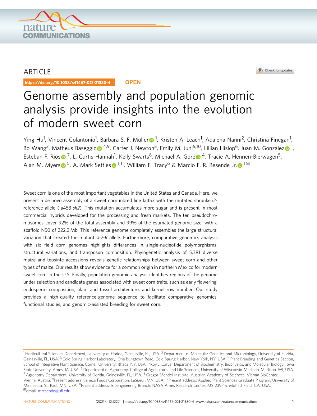 Genome Assembly and Population Genomic Analysis Provide Insights Into the Evolution of Modern Sweet Corn