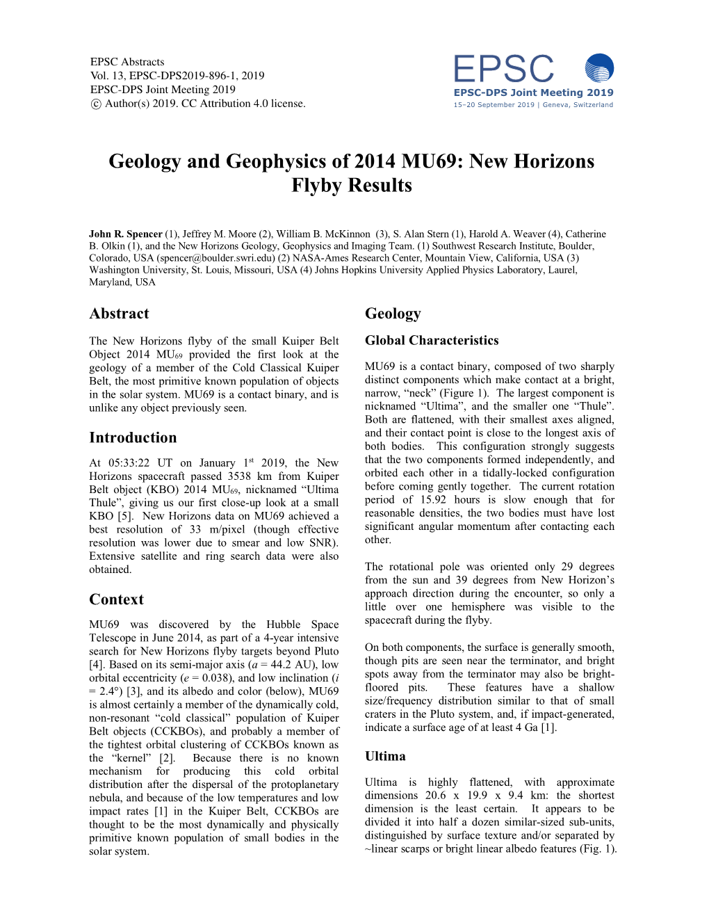 Geology and Geophysics of 2014 MU69: New Horizons Flyby Results