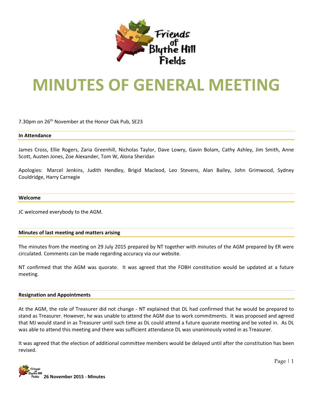 Minutes of General Meeting