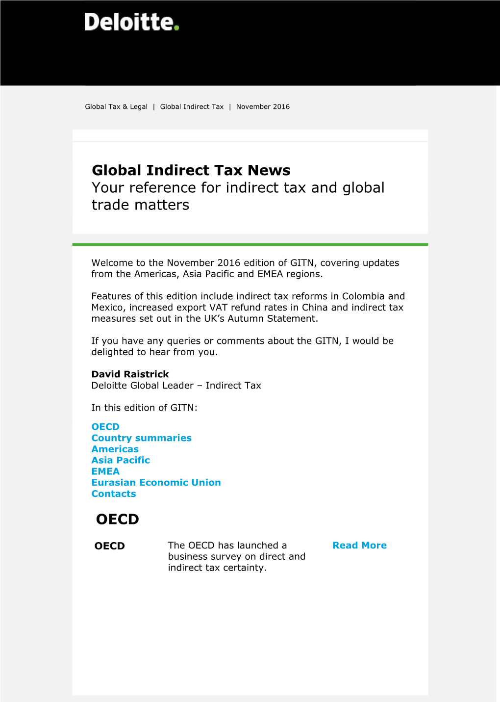 Global Indirect Tax News- November 2016