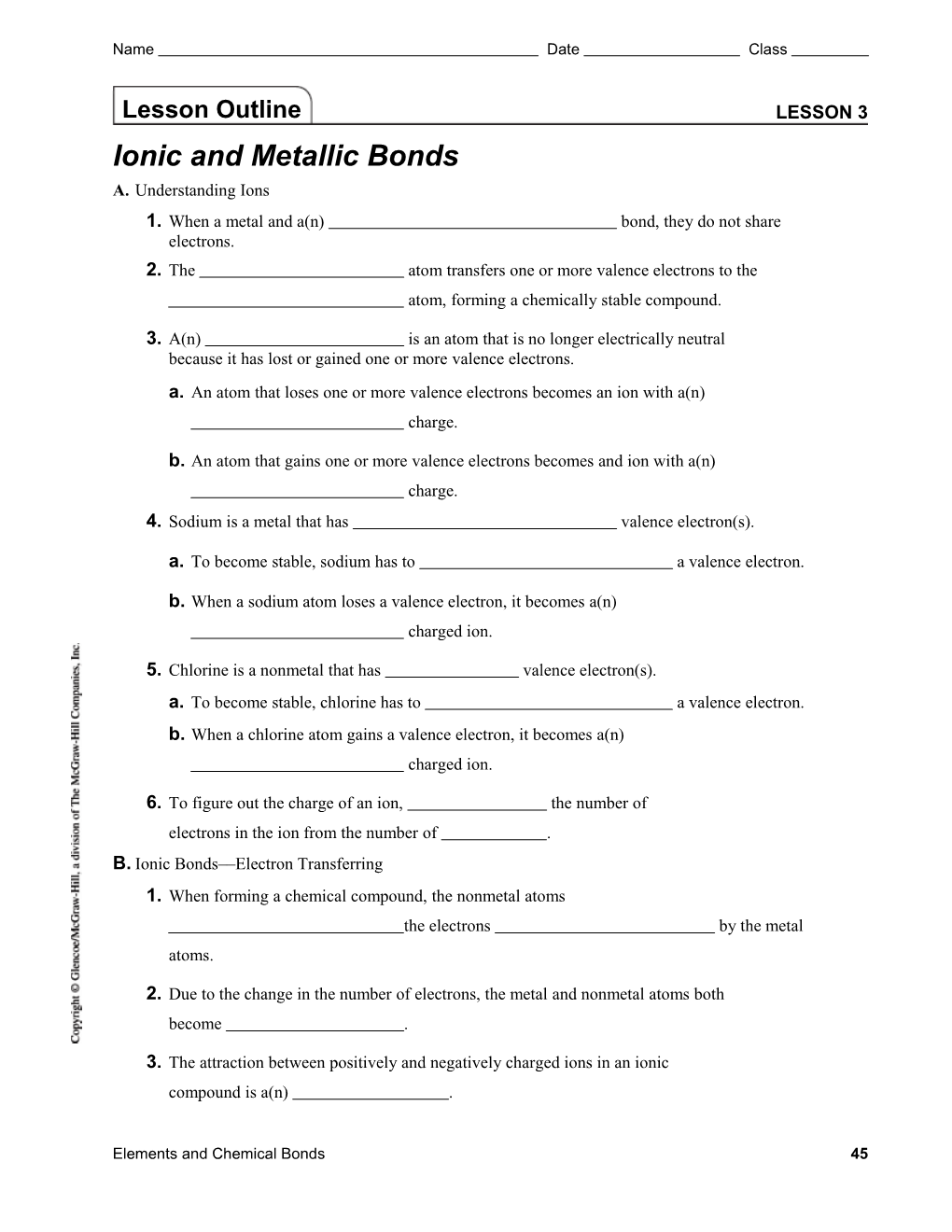 Lesson 3 Ionic and Metallic Bonds