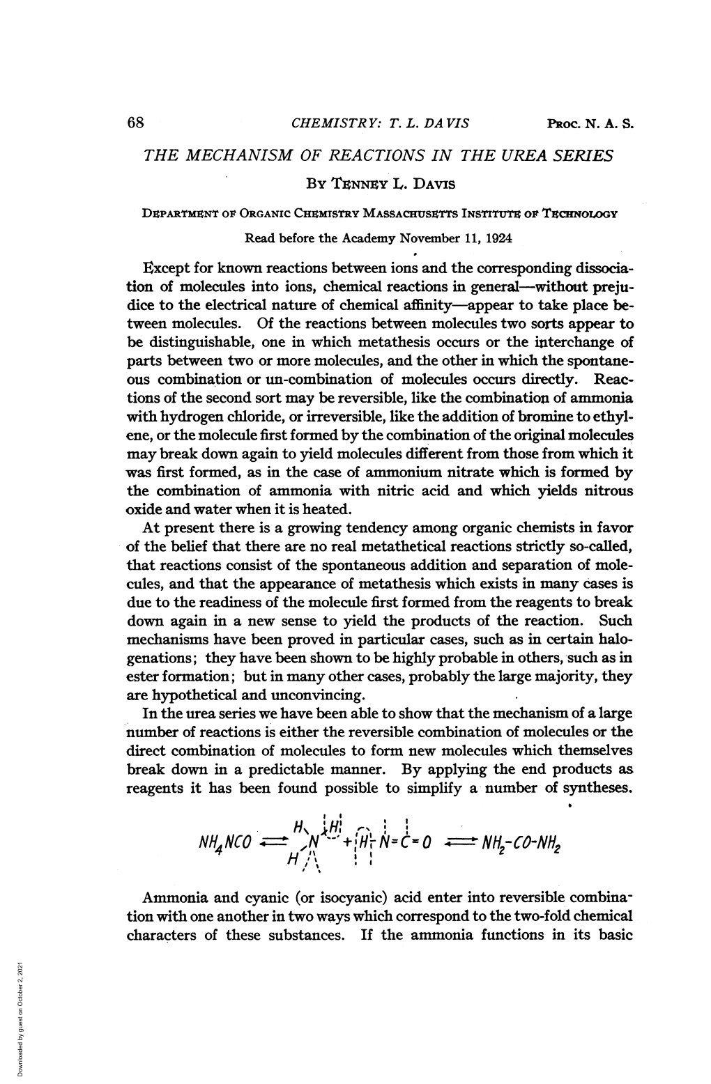 THE MECHANISM of REACTIONS in the UREA SERIES by Tinnzy L