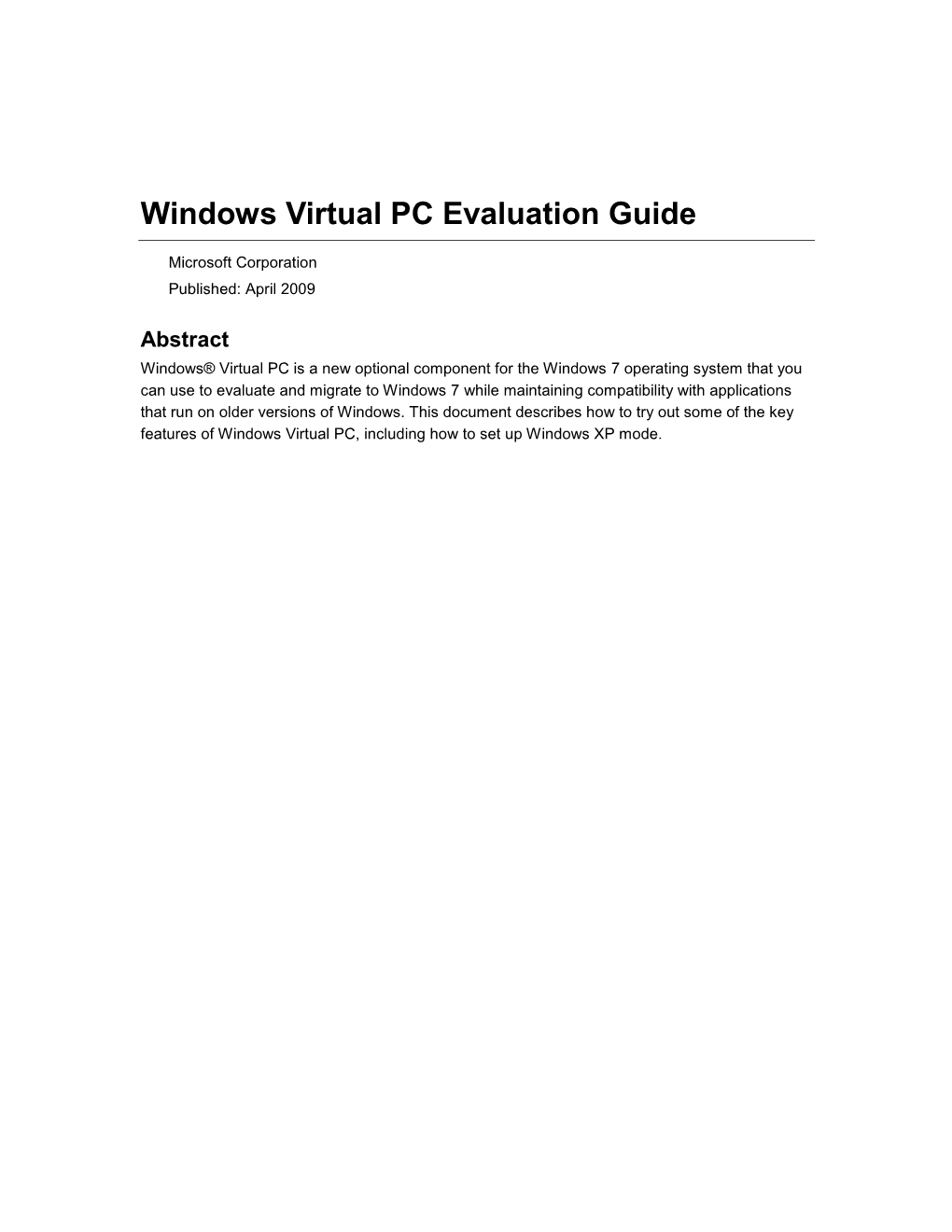 Windows Virtual PC Evaluation Guide