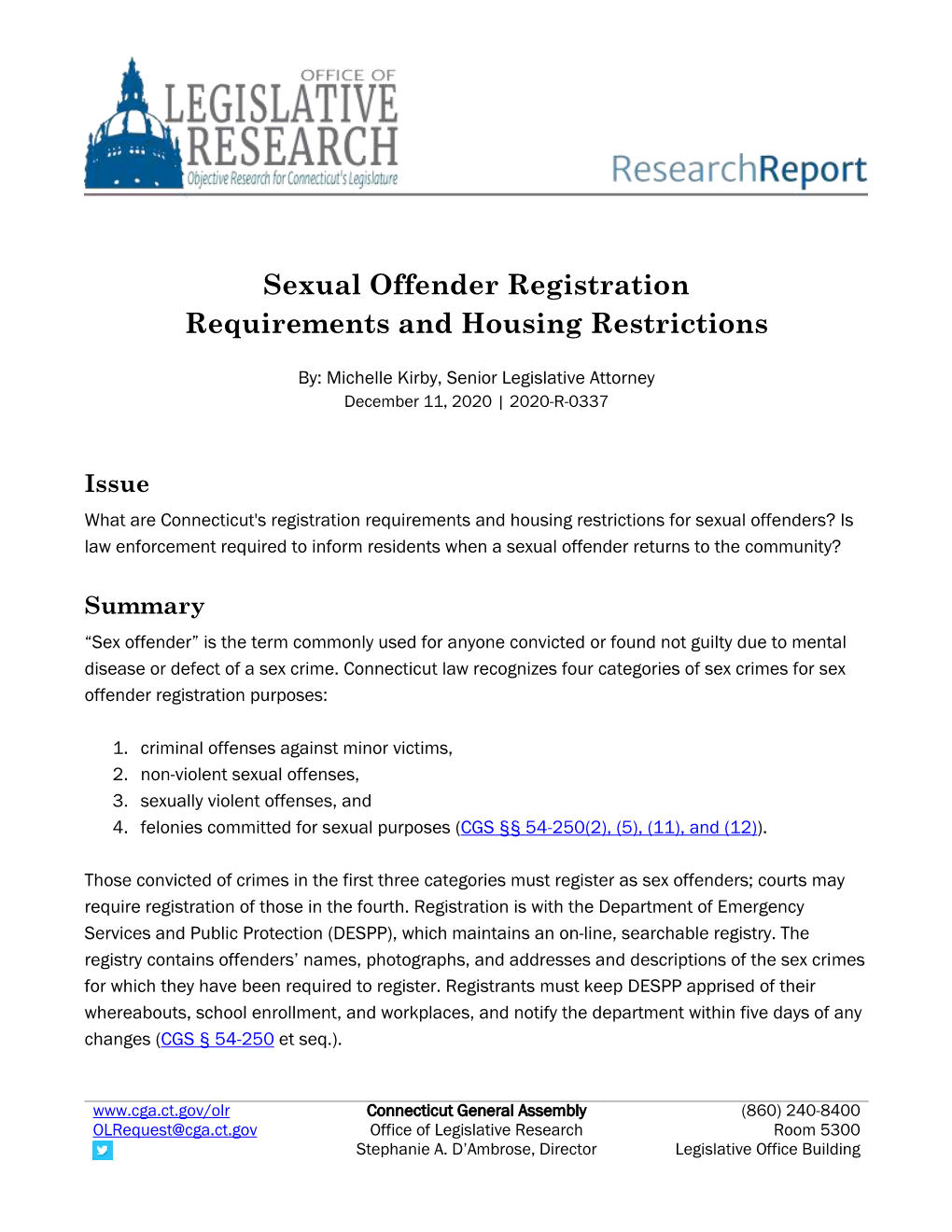 Sexual Offender Registration Requirements and Housing Restrictions