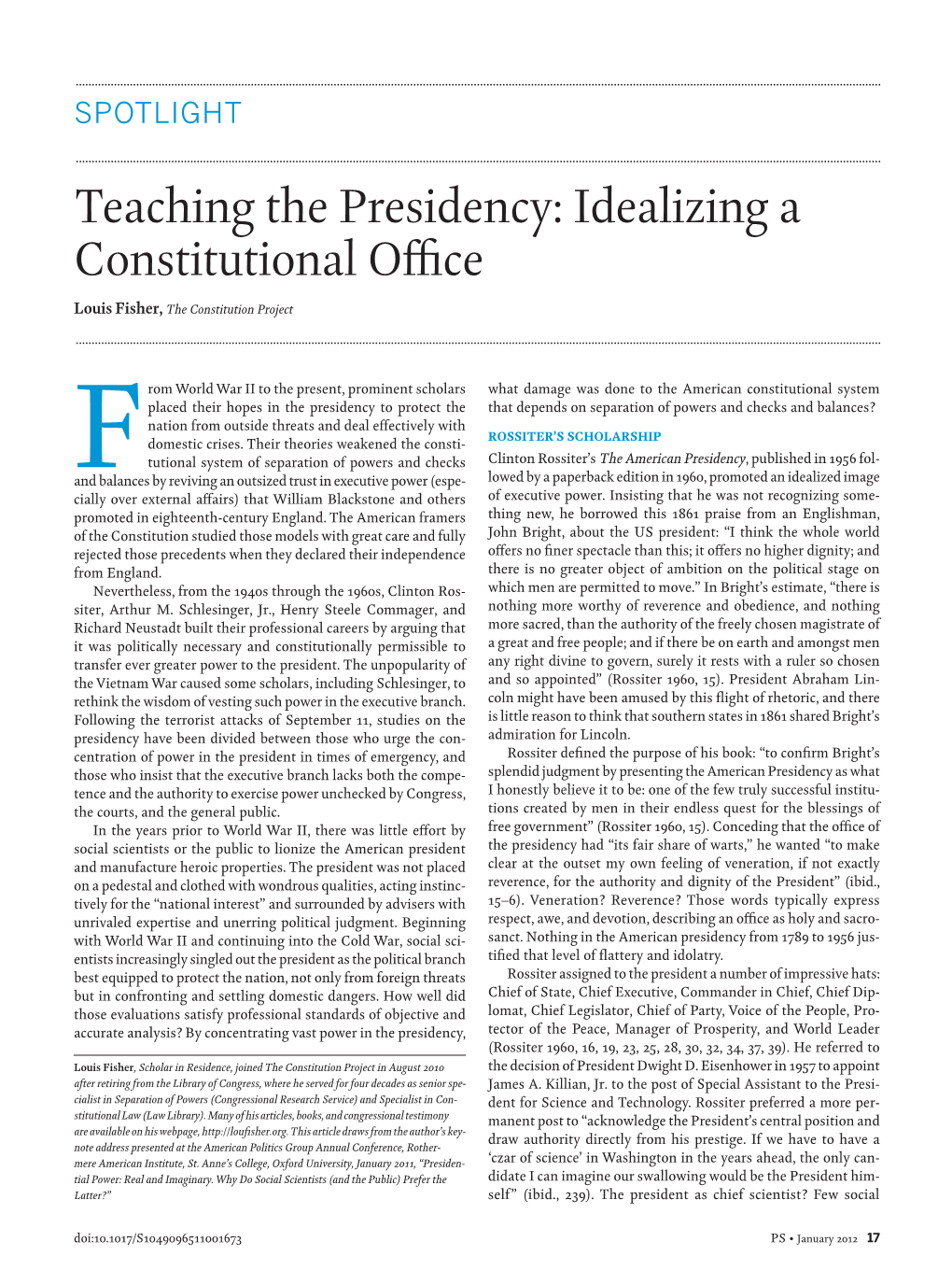 Teaching the Presidency: Idealizing a Constitutional Office