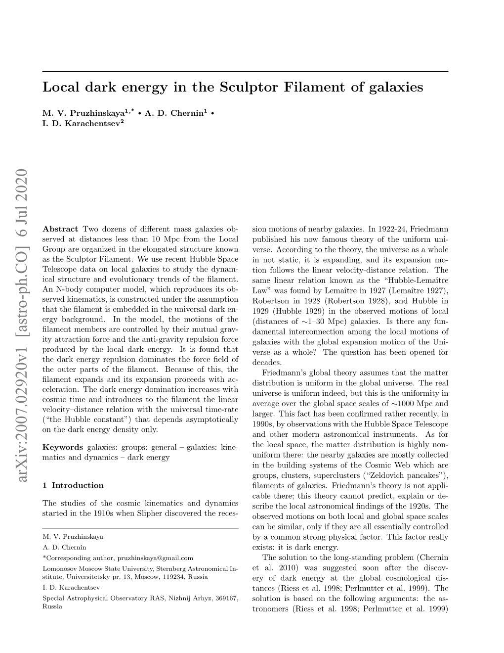 Local Dark Energy in the Sculptor Filament of Galaxies