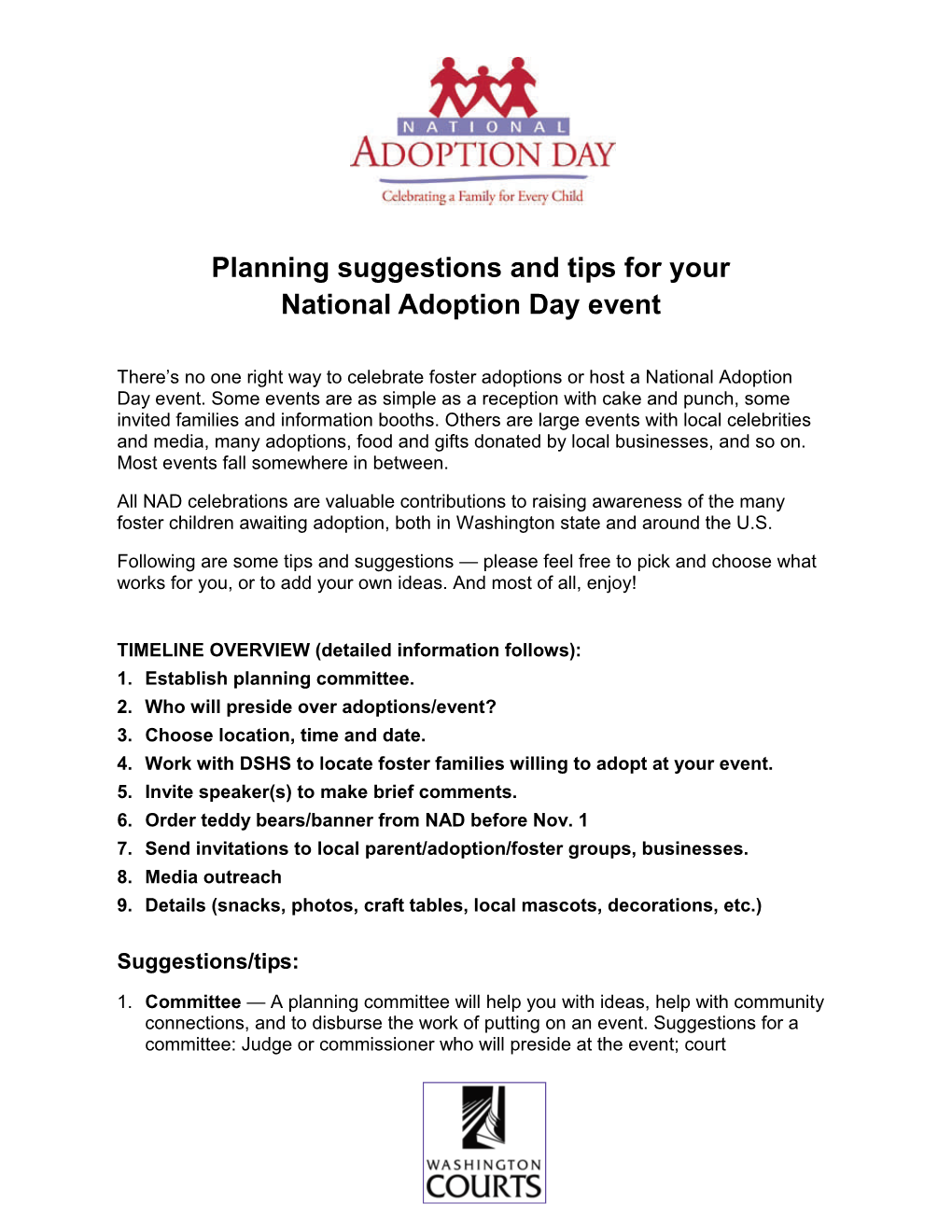 Planning Suggestions and Tips for Your National Adoption Day Event