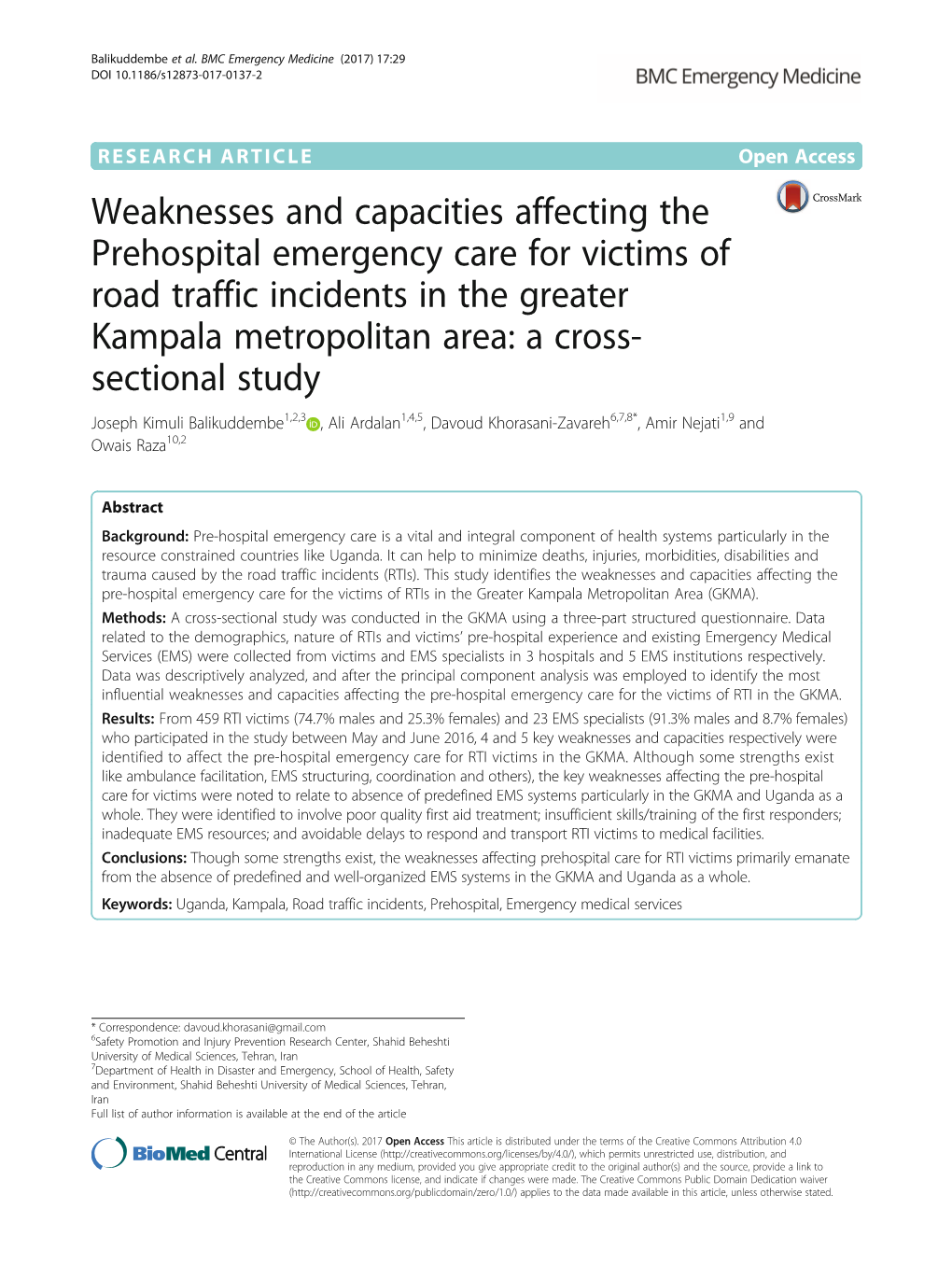 Weaknesses and Capacities Affecting the Prehospital Emergency Care For