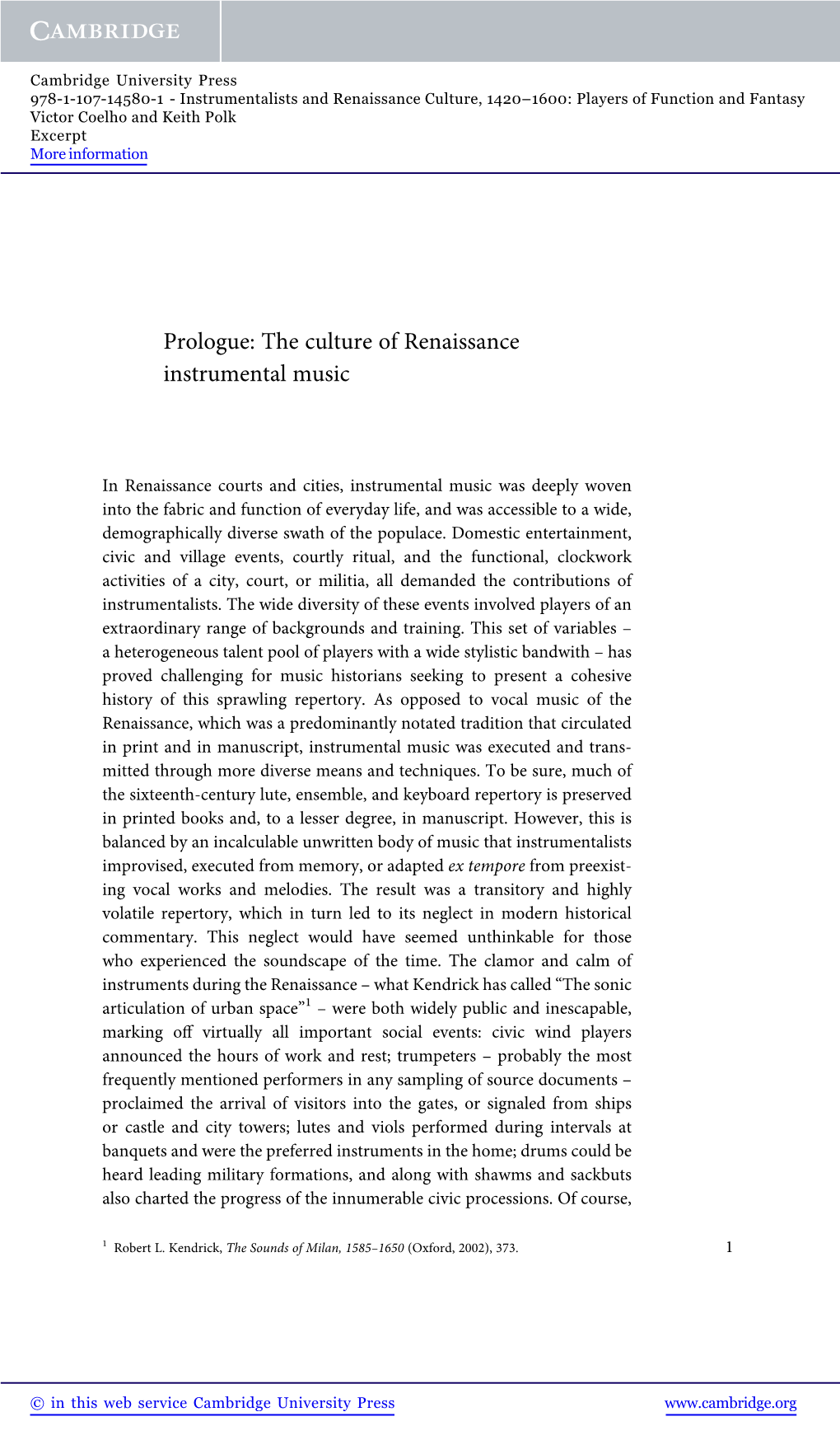 Prologue: the Culture of Renaissance Instrumental Music