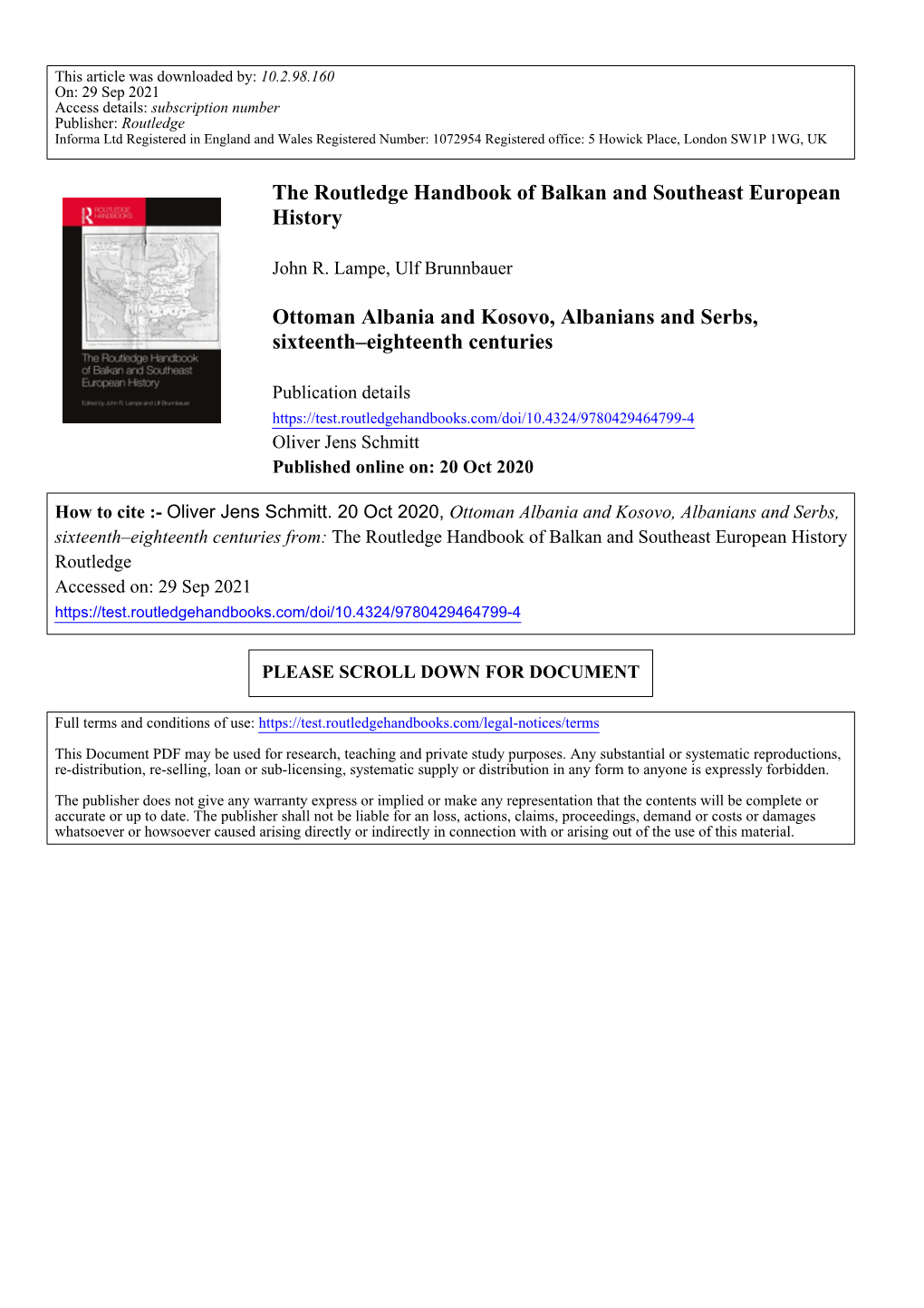 The Routledge Handbook of Balkan and Southeast European History