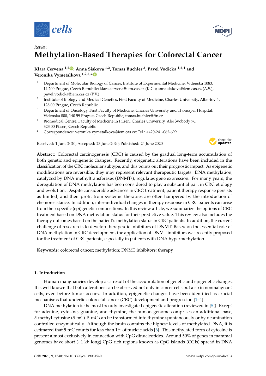 Methylation-Based Therapies for Colorectal Cancer