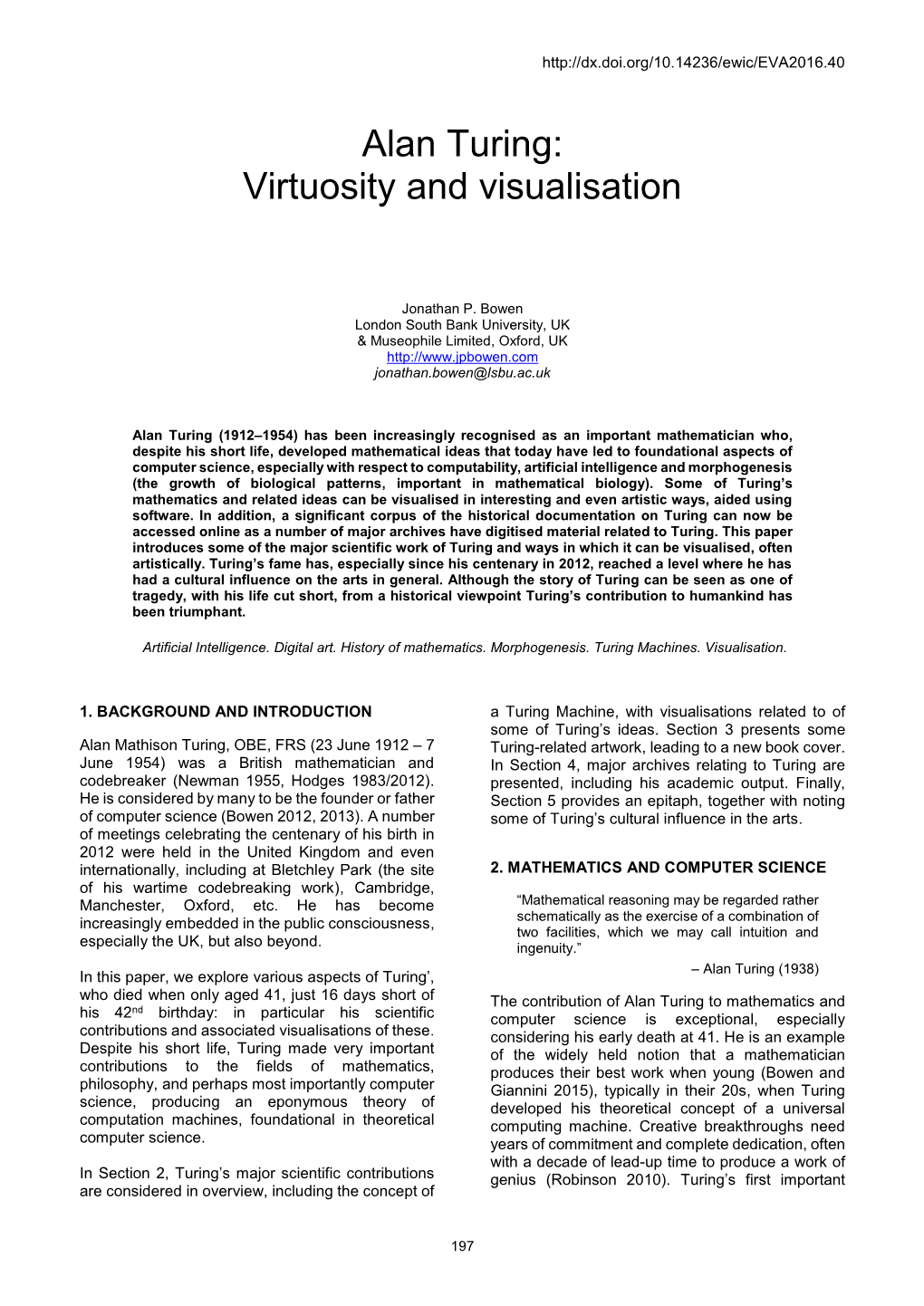 Alan Turing: Virtuosity and Visualisation