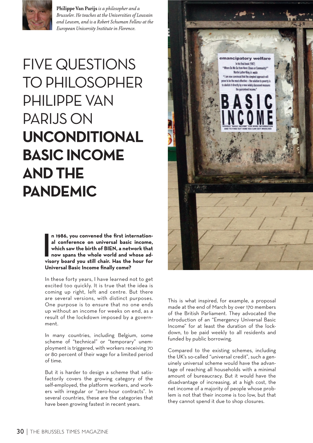 Five Questions to Philosopher Philippe Van Parijs on Unconditional Basic Income and the Pandemic