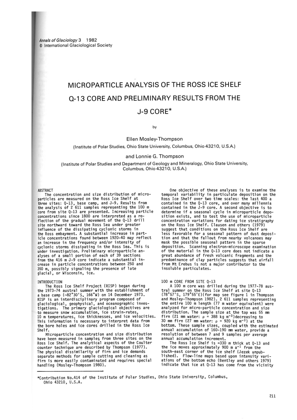 Microparticle Analysis of the Ross Ice Shelf Q-13 Core