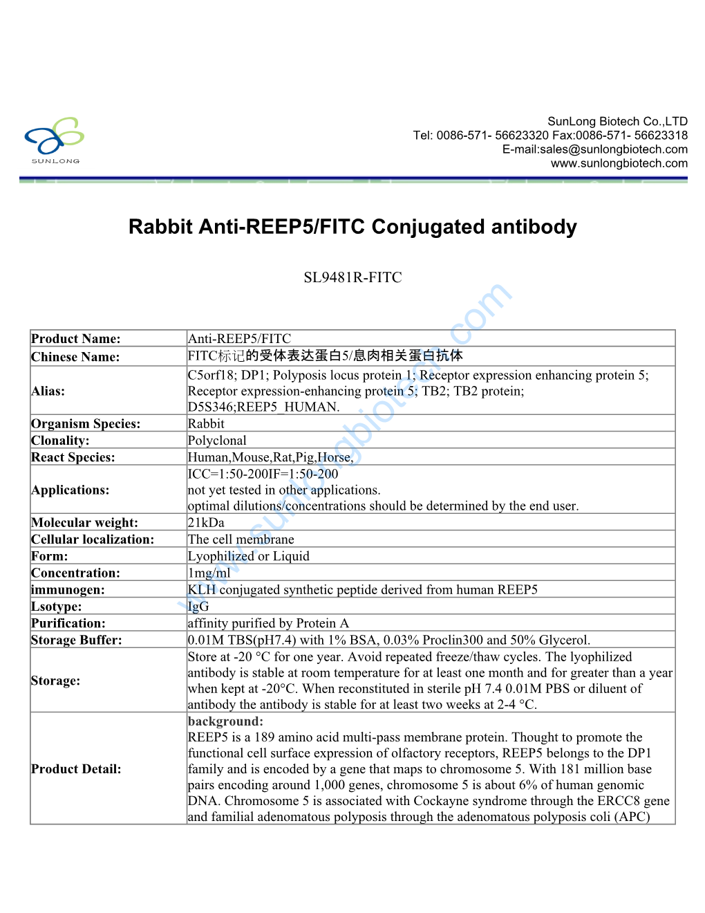 Rabbit Anti-REEP5/FITC Conjugated Antibody