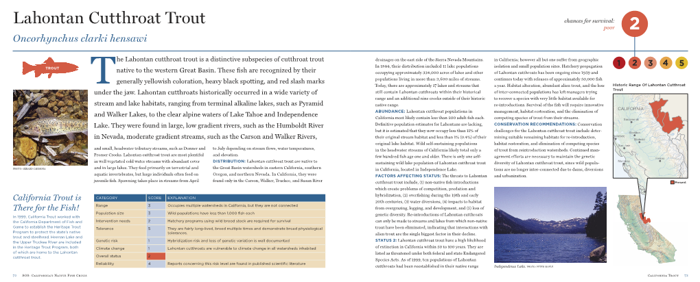 Lahontan Cutthroat Trout Chances for Survival: Poor 2 Oncorhynchus Clarki Hensawi