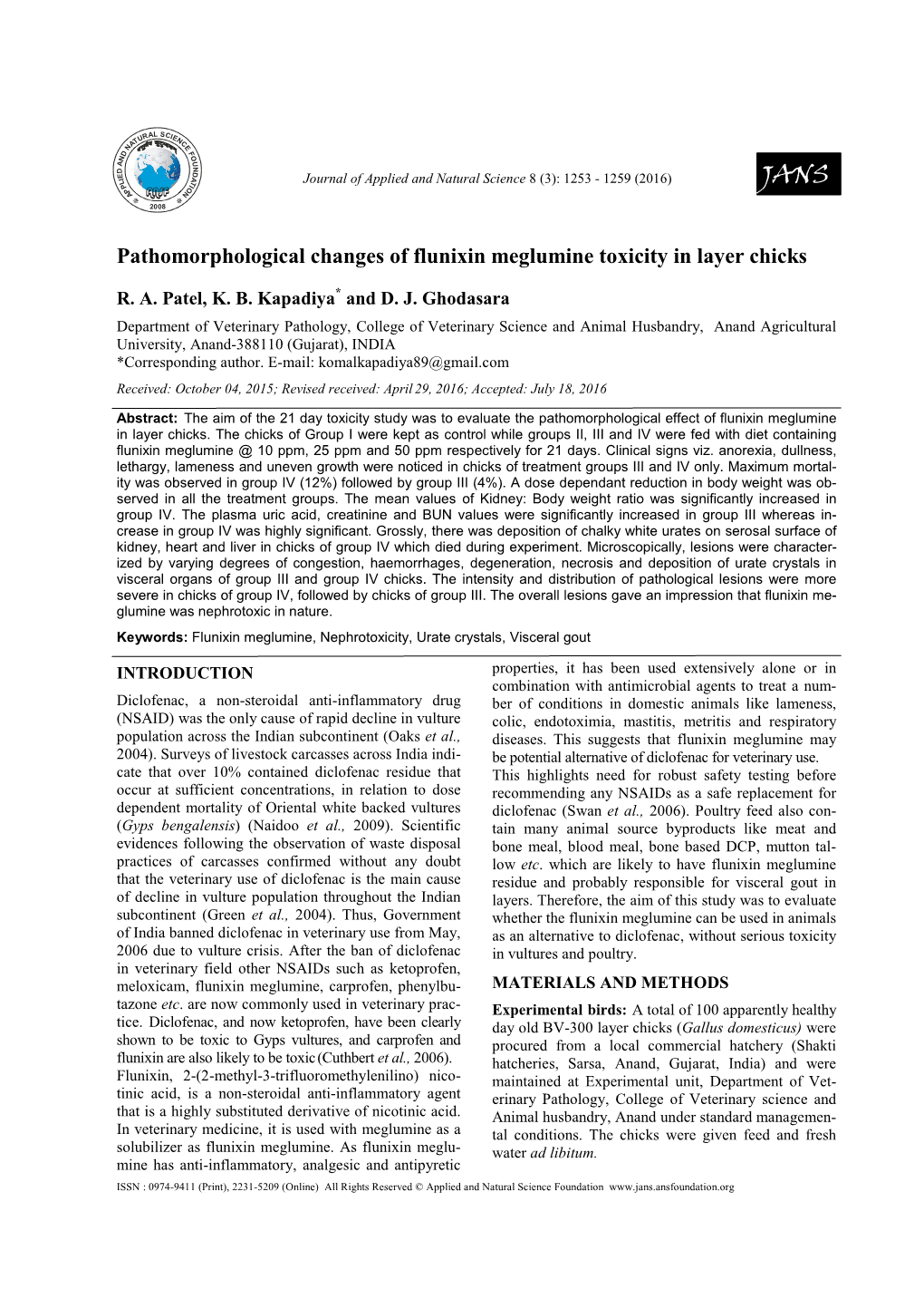 Pathomorphological Changes of Flunixin Meglumine Toxicity in Layer Chicks