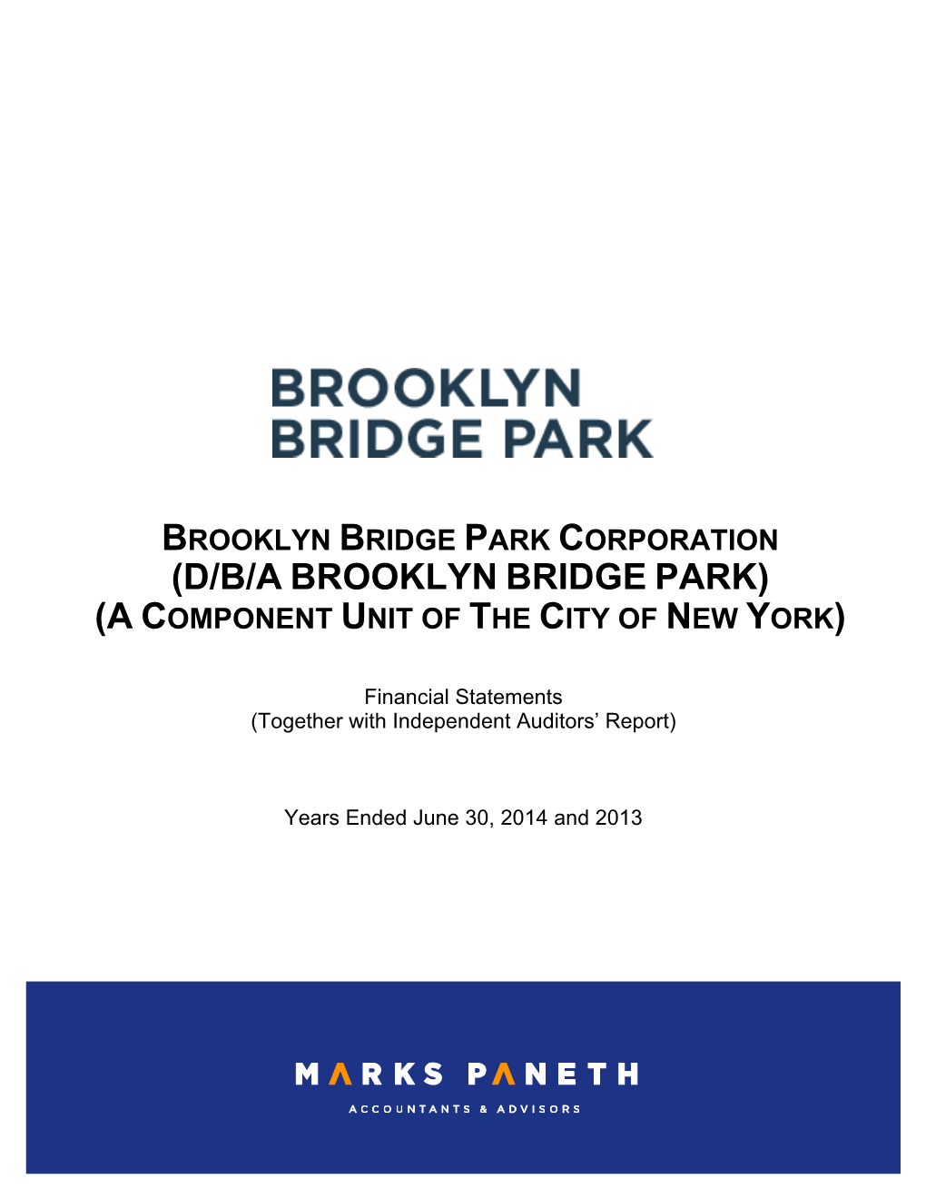 D/B/A Brooklyn Bridge Park) (A Component Unit of the City of New York