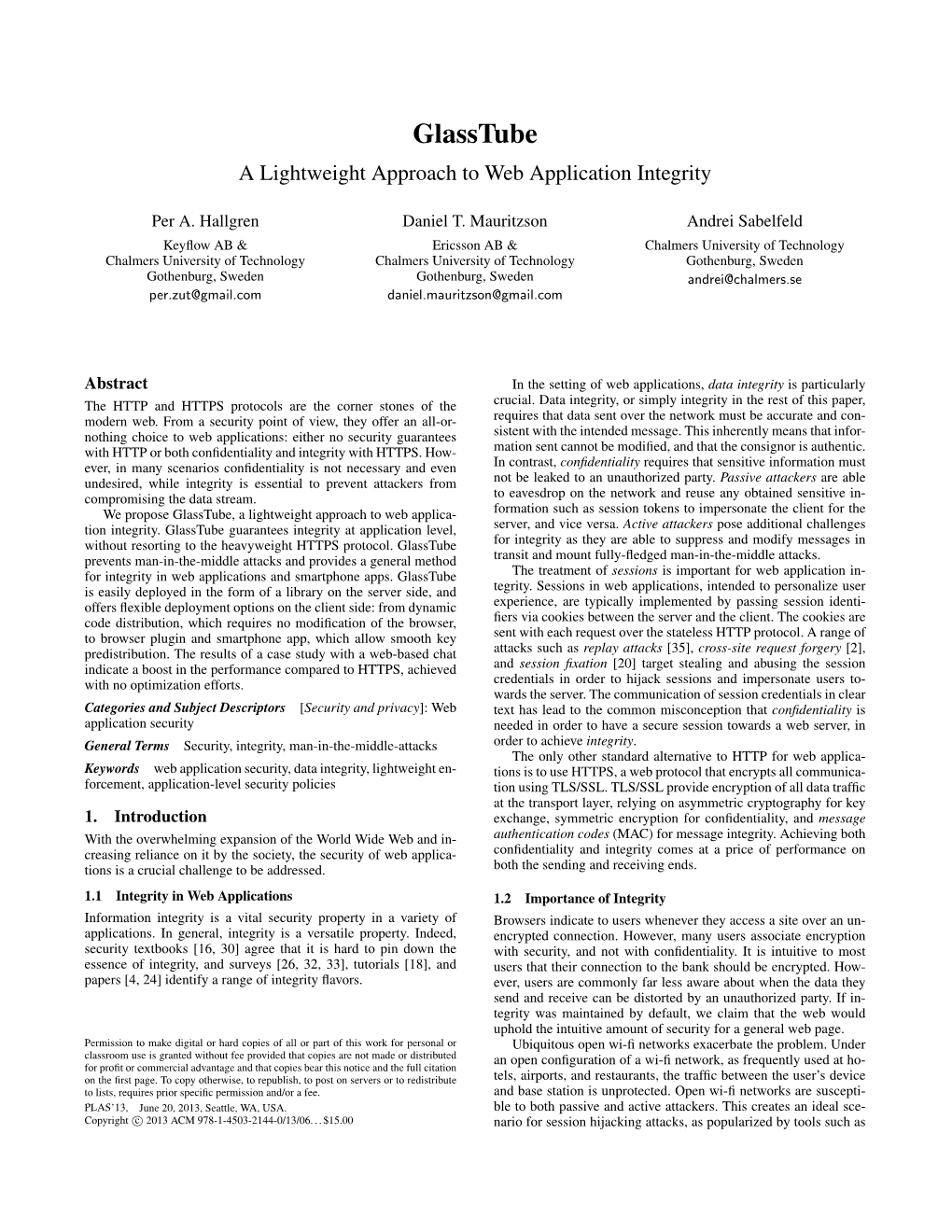 Glasstube: a Lightweight Approach to Web Application Integrity