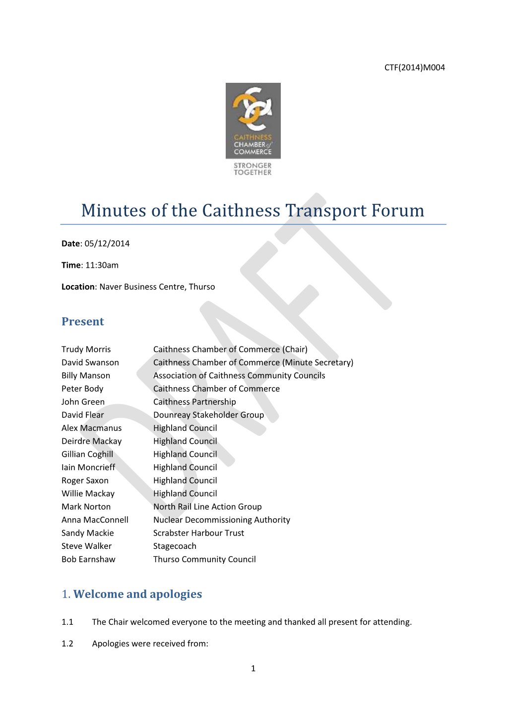 Minutes of the Caithness Transport Forum