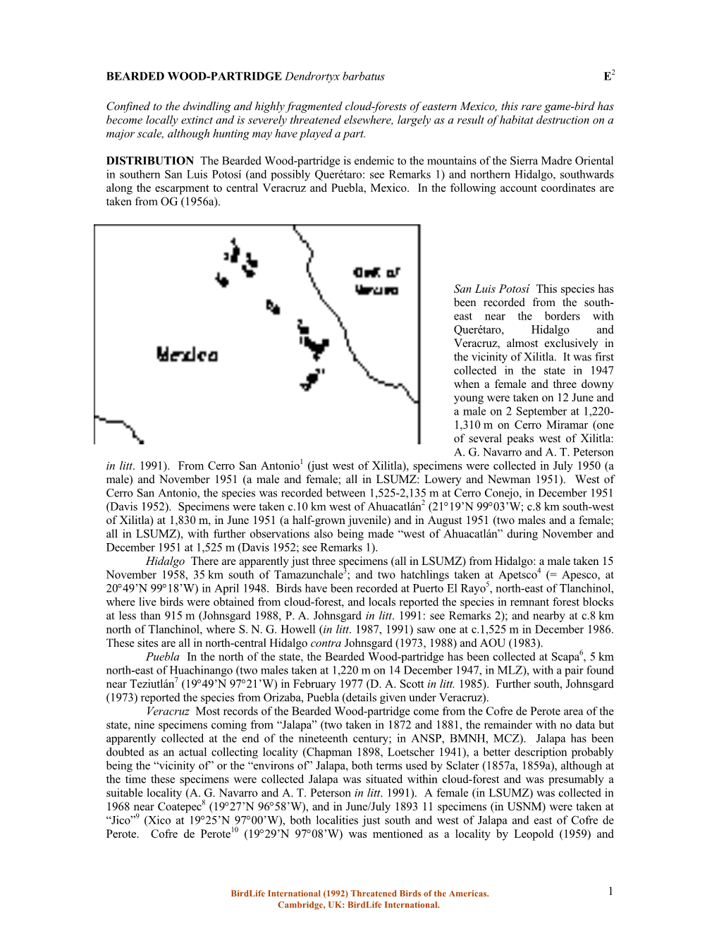 Detailed Species Account from the Threatened Birds of the Americas