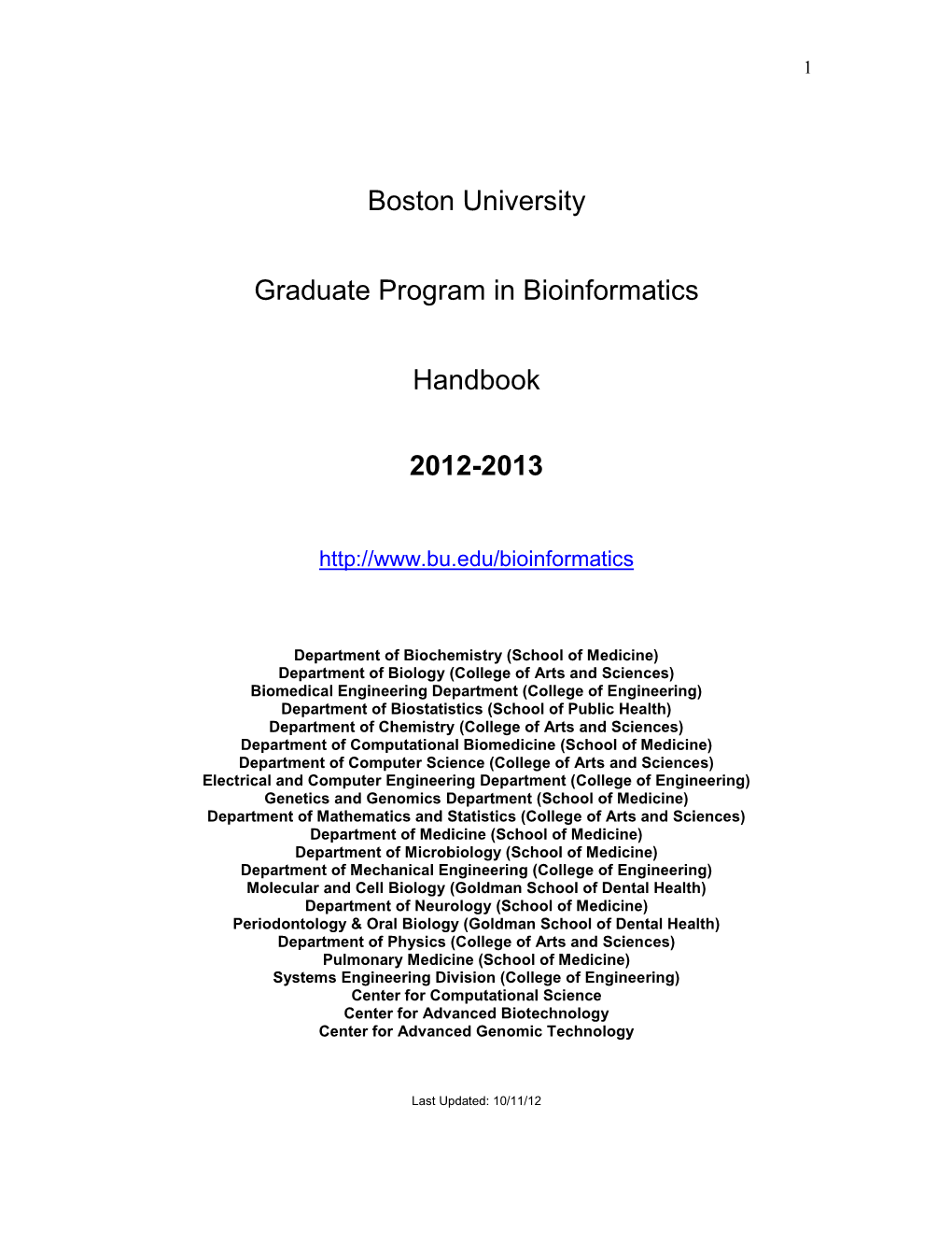 Boston University Graduate Program in Bioinformatics Handbook 2012