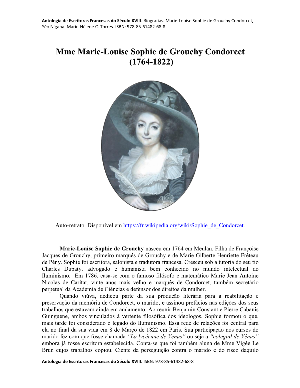 Mme Marie-Louise Sophie De Grouchy Condorcet (1764-1822)