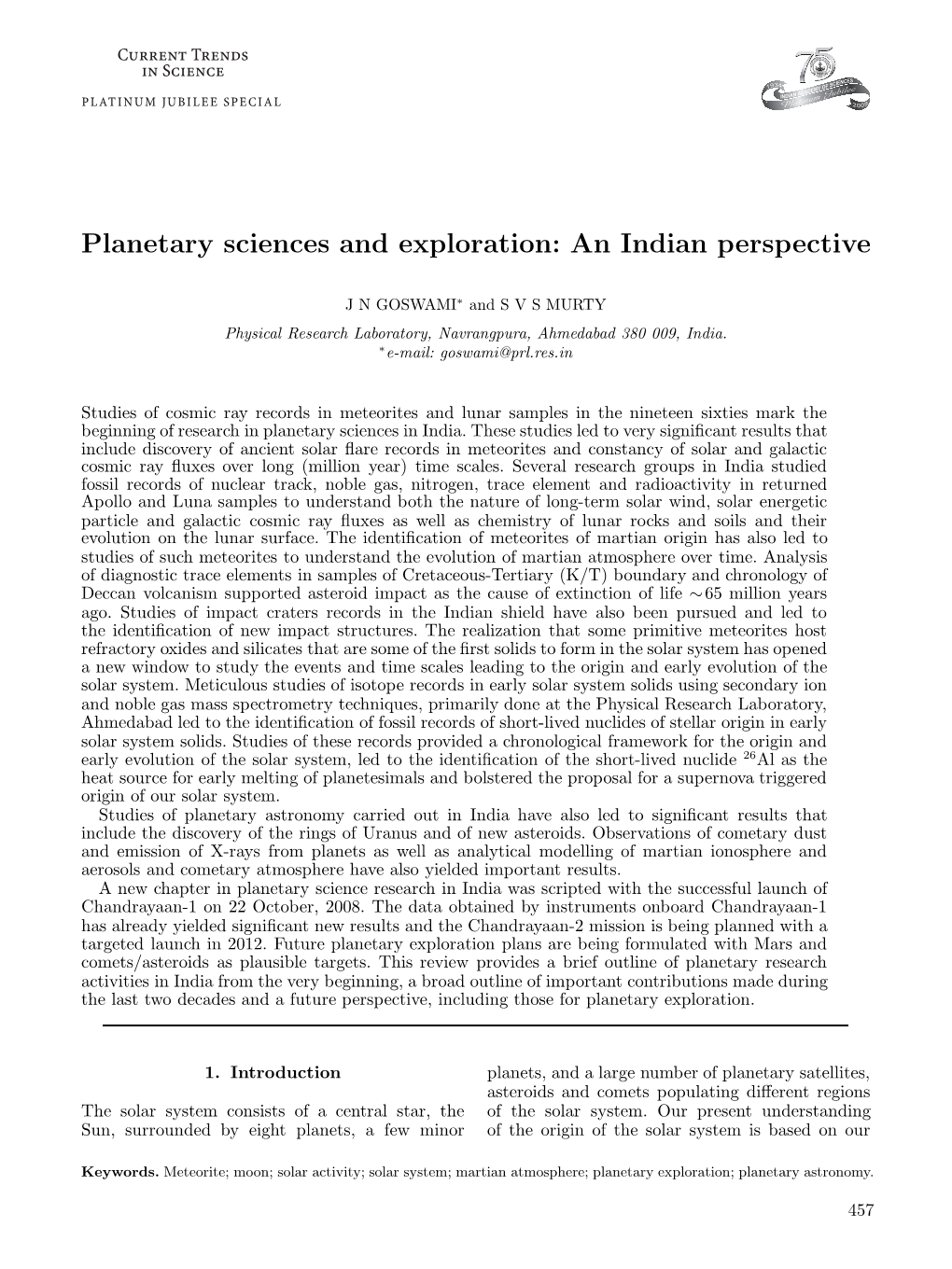 Planetary Sciences and Exploration: an Indian Perspective